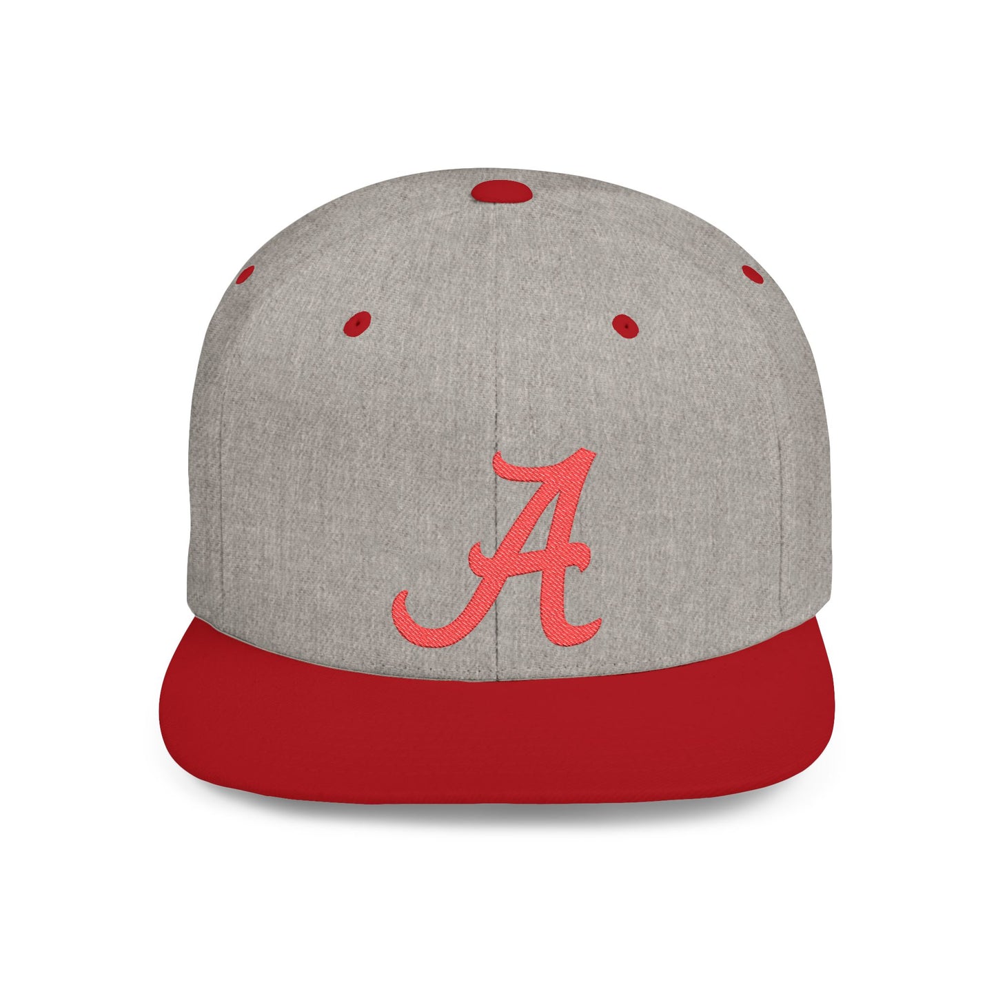 Script Letter A Cap | Flat Bill Snapback, Embroidered Red A on White