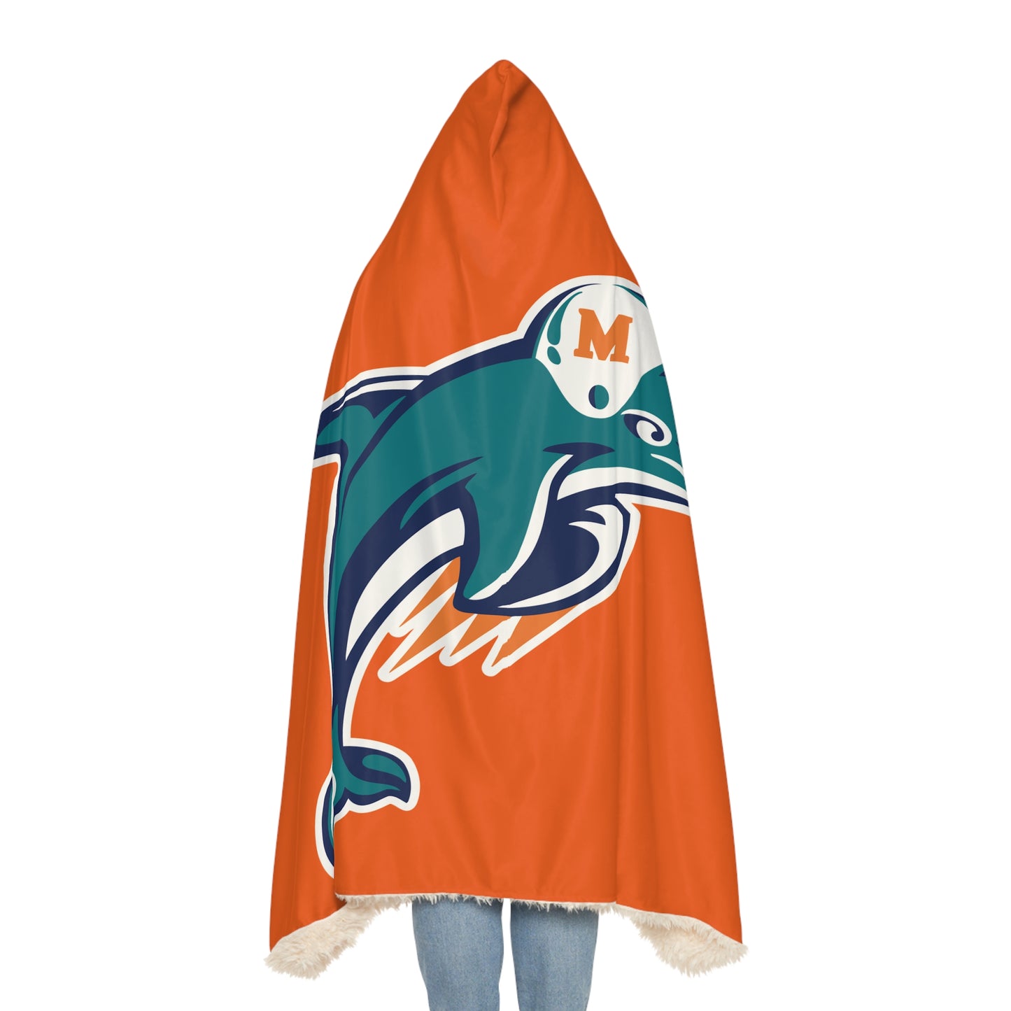 Miami-style Dolphin Logo Snuggle Blanket | Orange Hooded Throw
