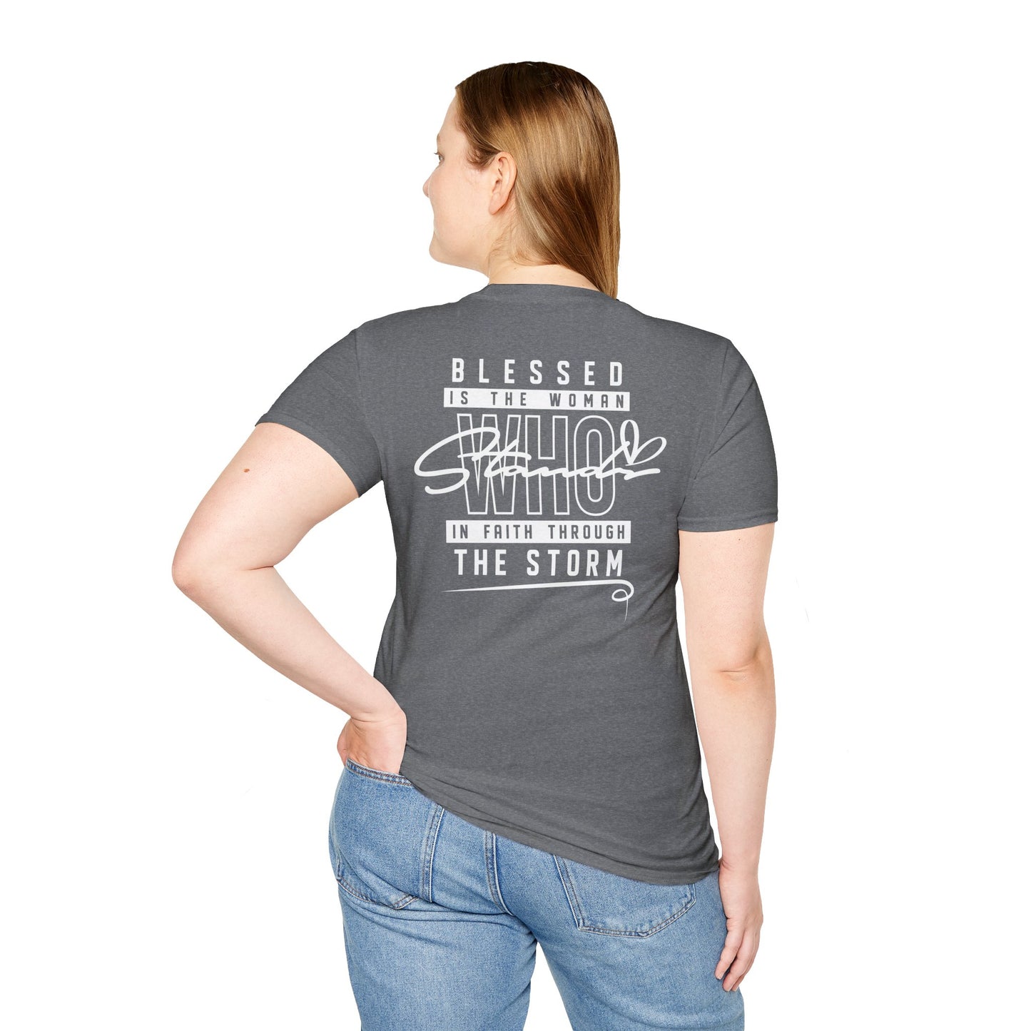 Blessed Through the Storm Christian T-Shirt — Women’s Faith Cross Tee