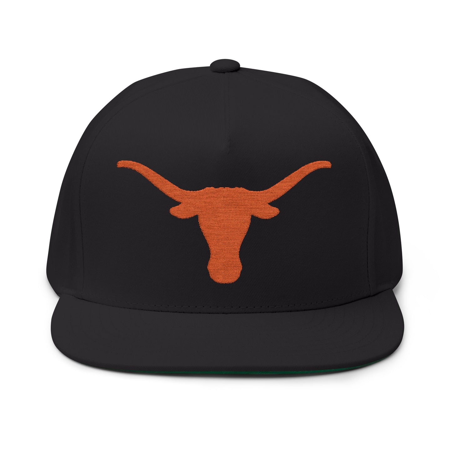 Longhorn Skull Orange Embroidered Flat Bill Cap | Snapback Hat