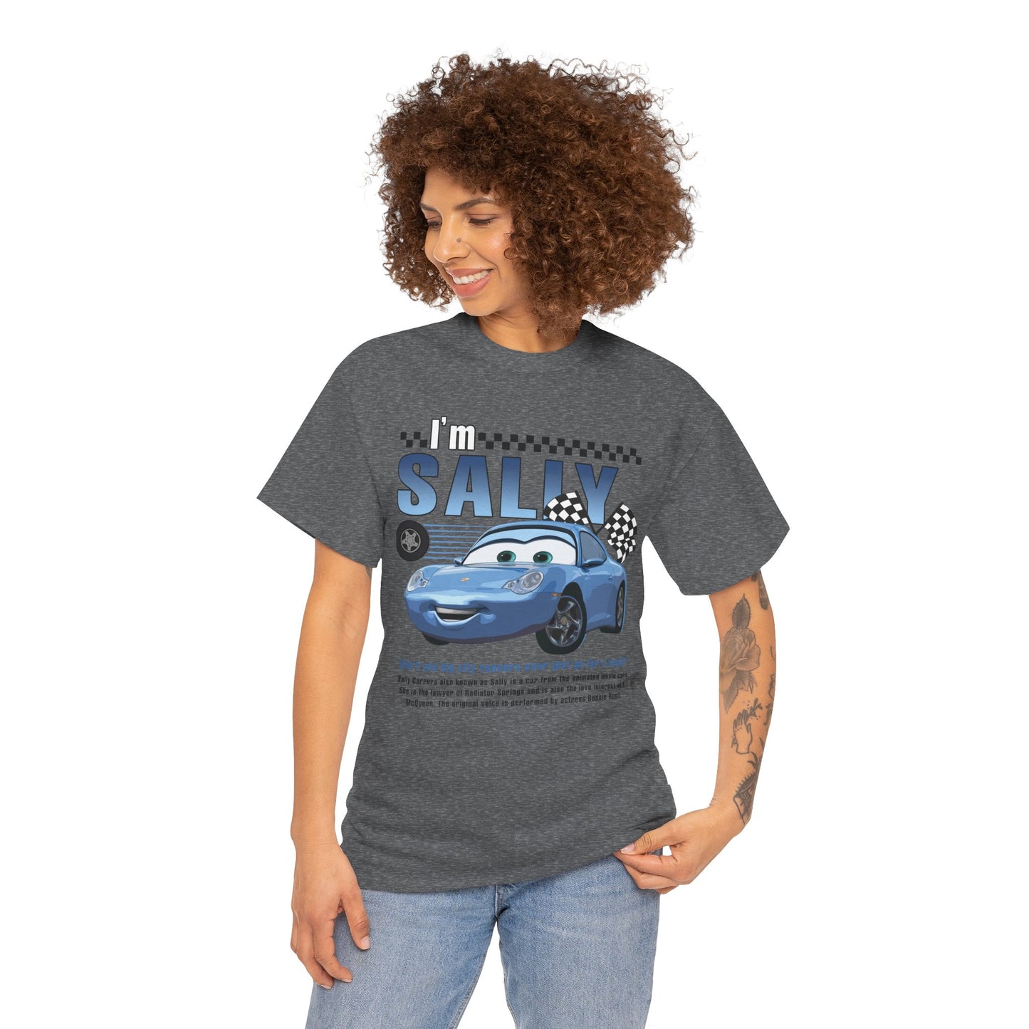 I'm Sally Car Graphic Tee — Kids' Blue Racing Cartoon T-Shirt