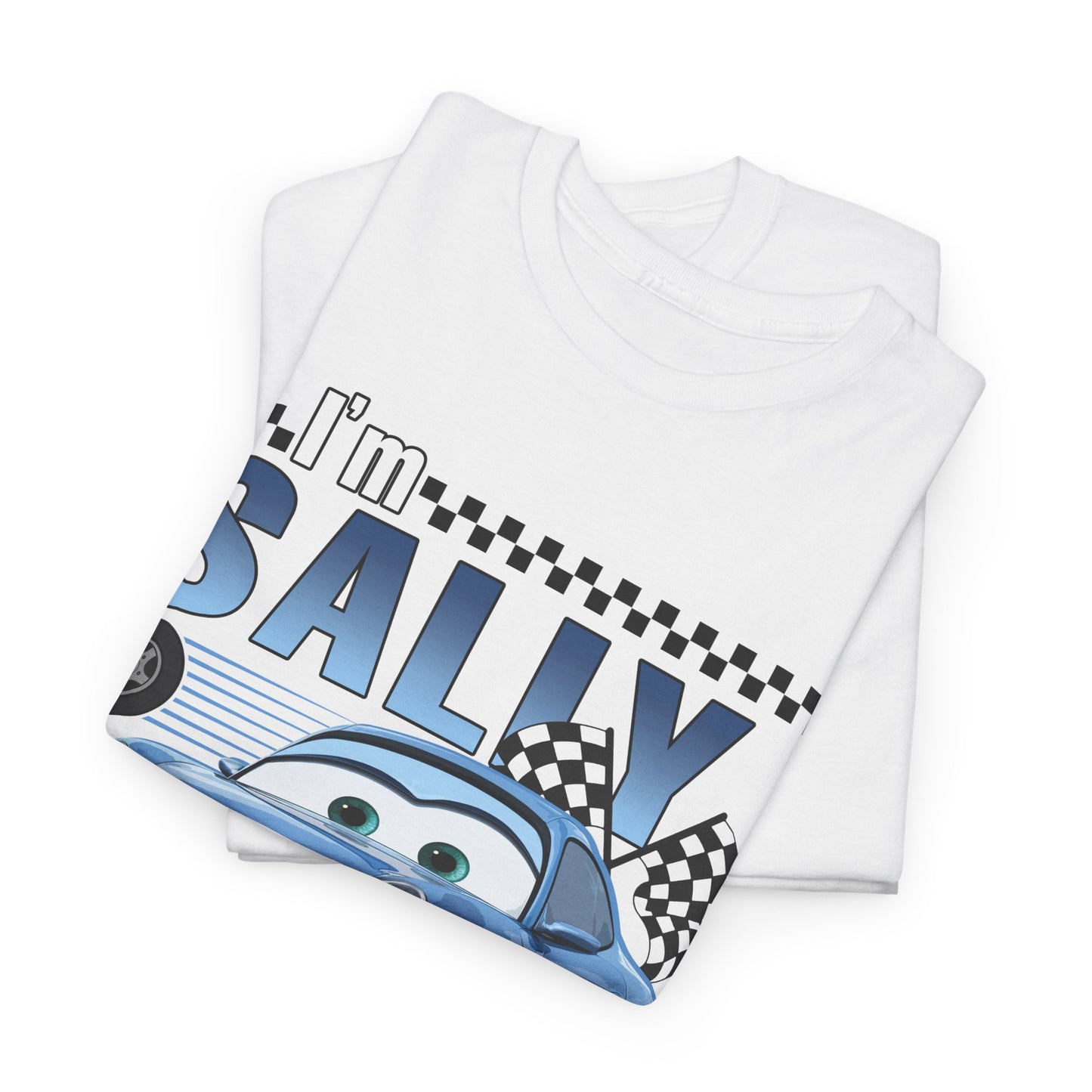 I'm Sally Car Graphic Tee — Kids' Blue Racing Cartoon T-Shirt