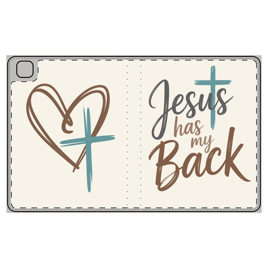 Jesus Has My Back Tablet Folio Case | Christian Cross Heart Bible Verse