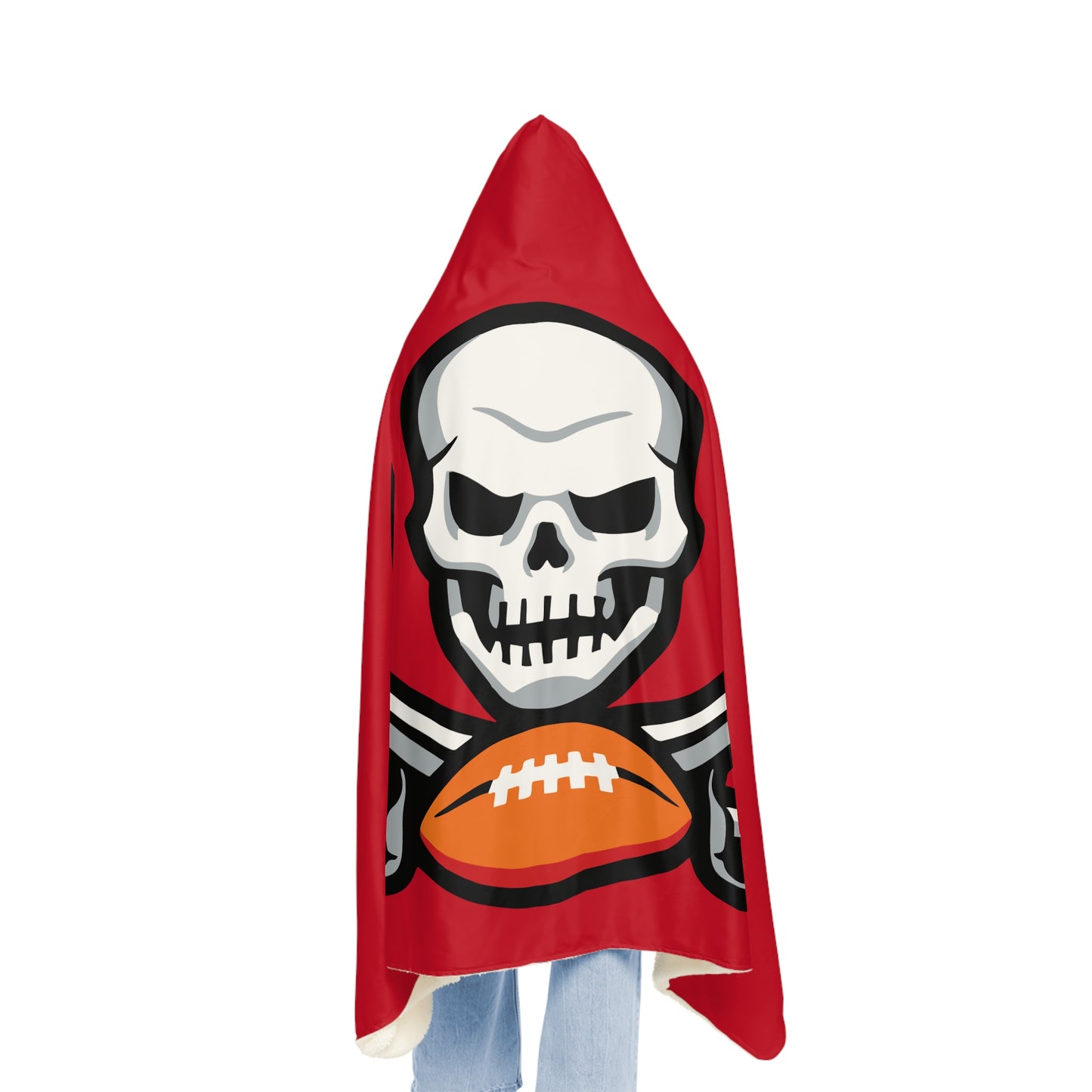 Skull and Crossed Swords with Football Hooded Blanket | Red Snuggle Blanket