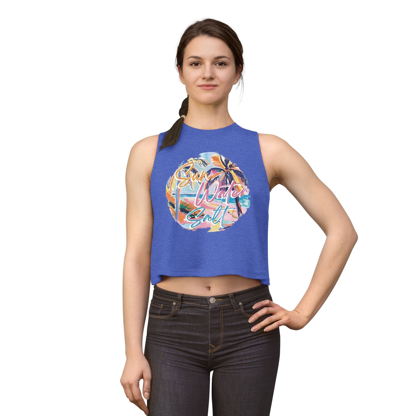 Sun, Water, Surf Crop Top – Retro Tropical Palm Beach Tank