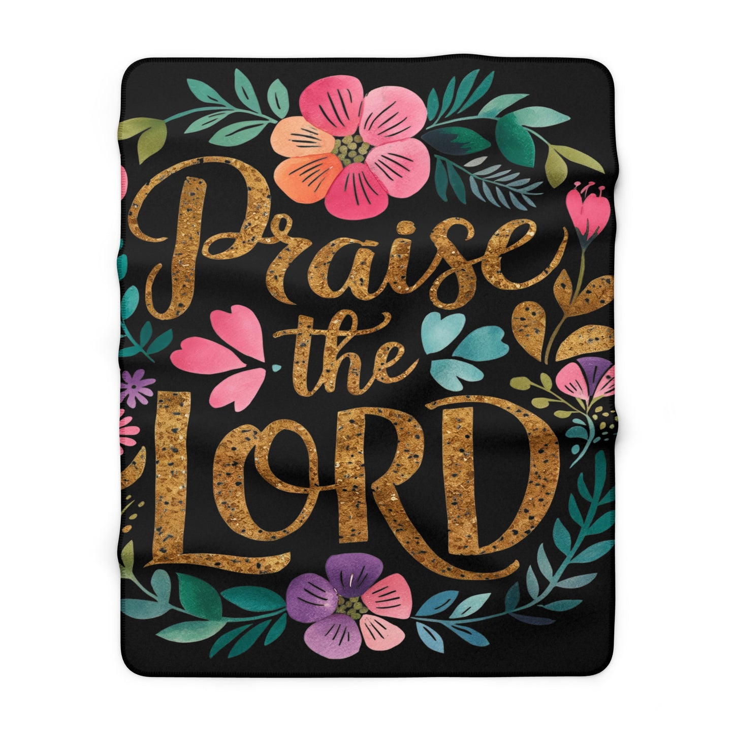 Praise the Lord Sherpa Fleece Blanket | Floral Script Faith Throw