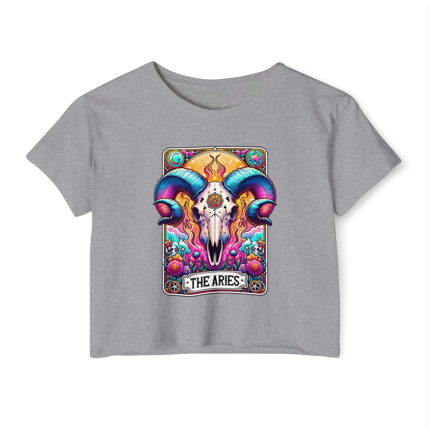 Aries Ram Skull Illustration Crop Top | Zodiac Astrology Festival Tee