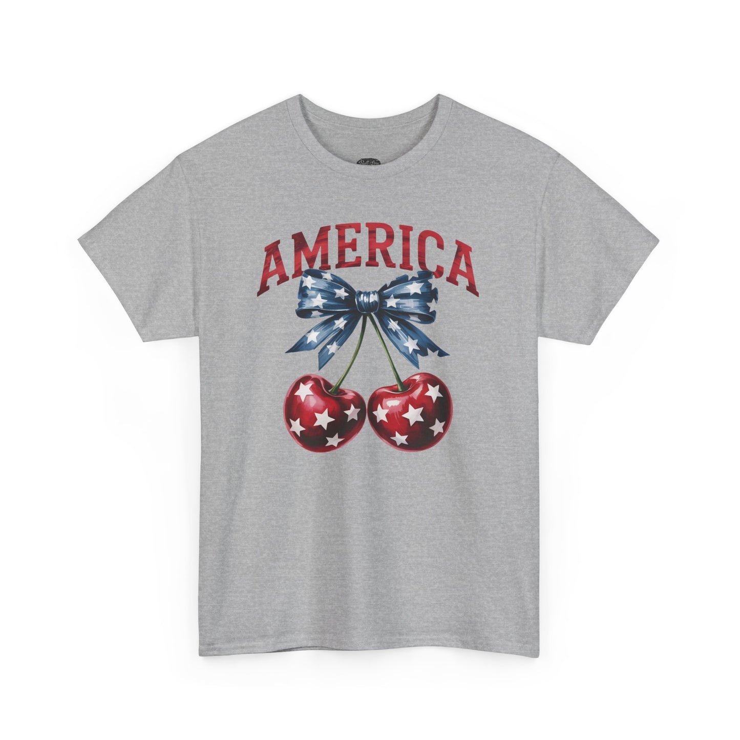 America Cherry Graphic Tee — Patriotic 4th of July Shirt