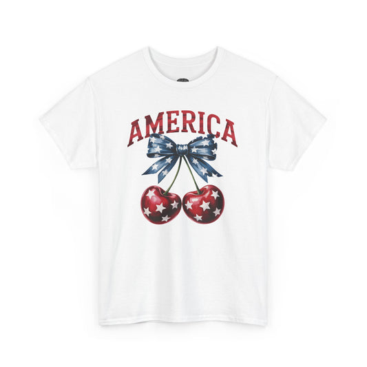 America Cherry Graphic Tee — Patriotic 4th of July Shirt