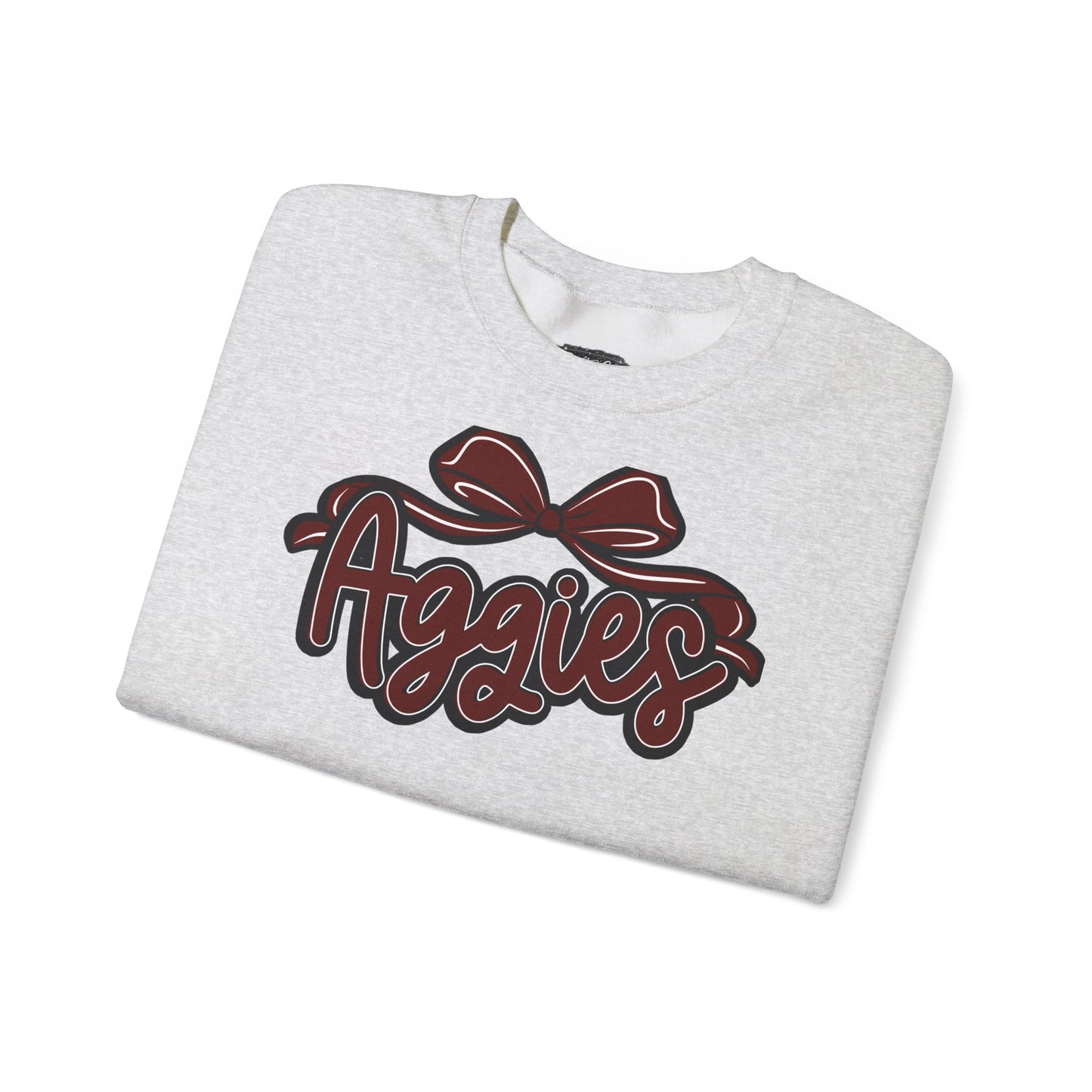 Aggies script with bow Sweatshirt | College team logo, maroon and black