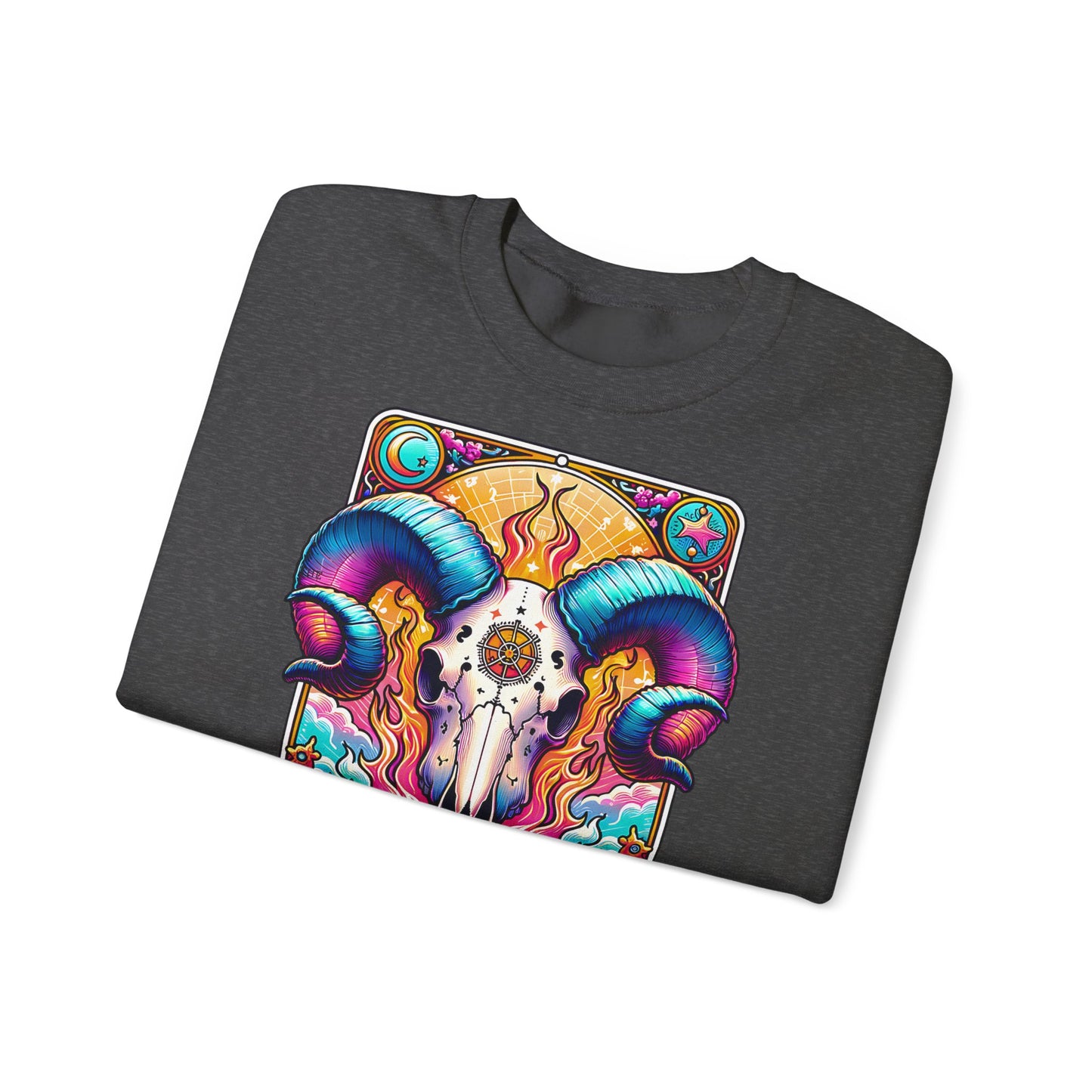 Aries Ram Skull Illustration Crewneck Sweatshirt | Zodiac Astrology