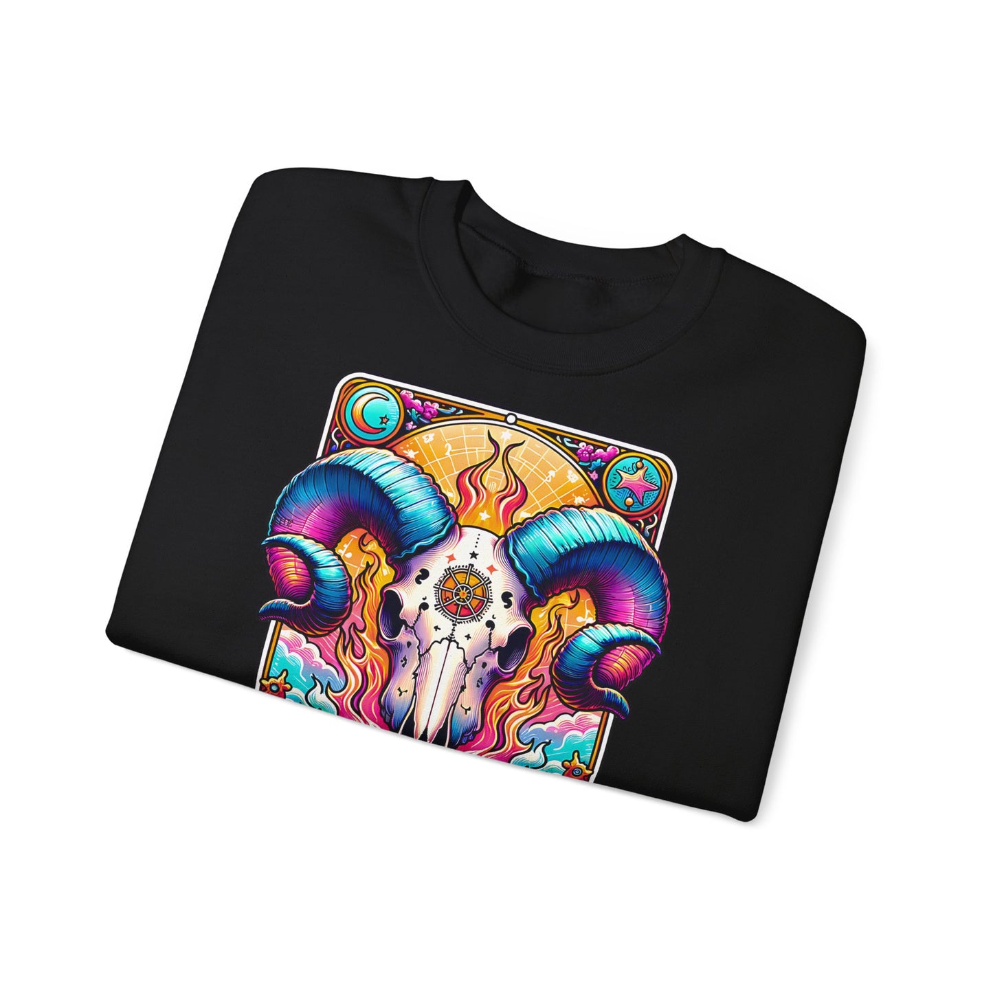 Aries Ram Skull Illustration Crewneck Sweatshirt | Zodiac Astrology