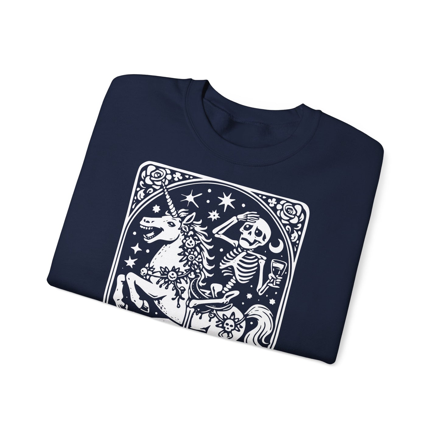 The Anxiety Rider skeleton unicorn sweatshirt | tarot-inspired occult design