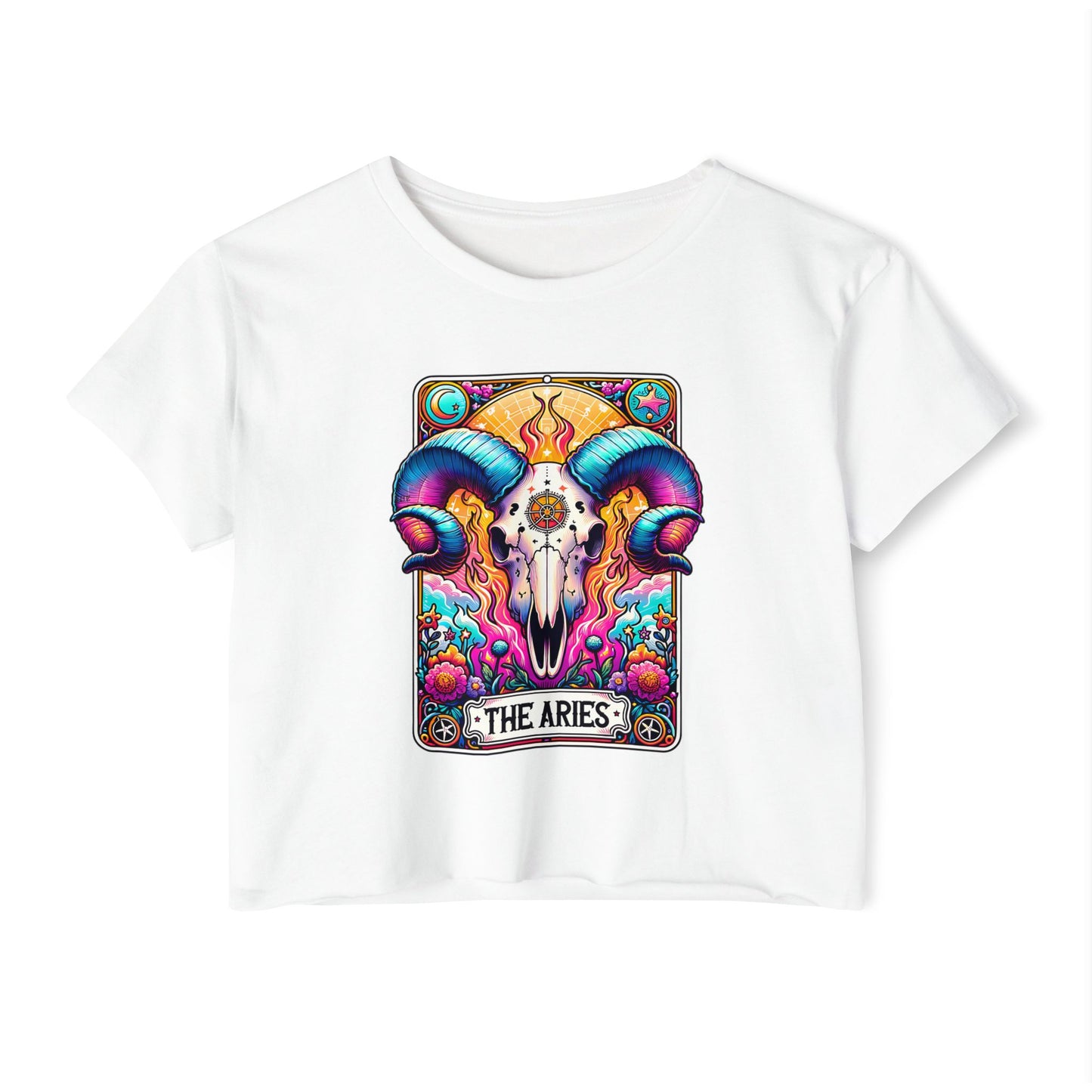 Aries Ram Skull Illustration Crop Top | Zodiac Astrology Festival Tee