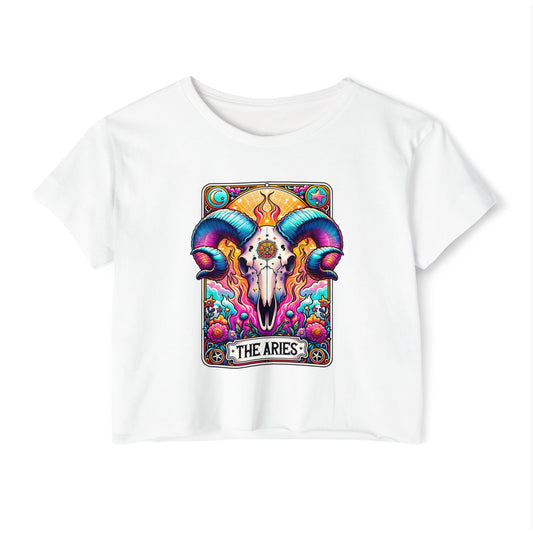 Aries Ram Skull Illustration Crop Top | Zodiac Astrology Festival Tee
