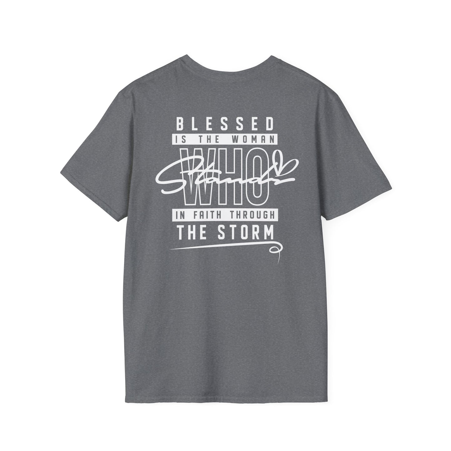 Blessed Through the Storm Christian T-Shirt — Women’s Faith Cross Tee