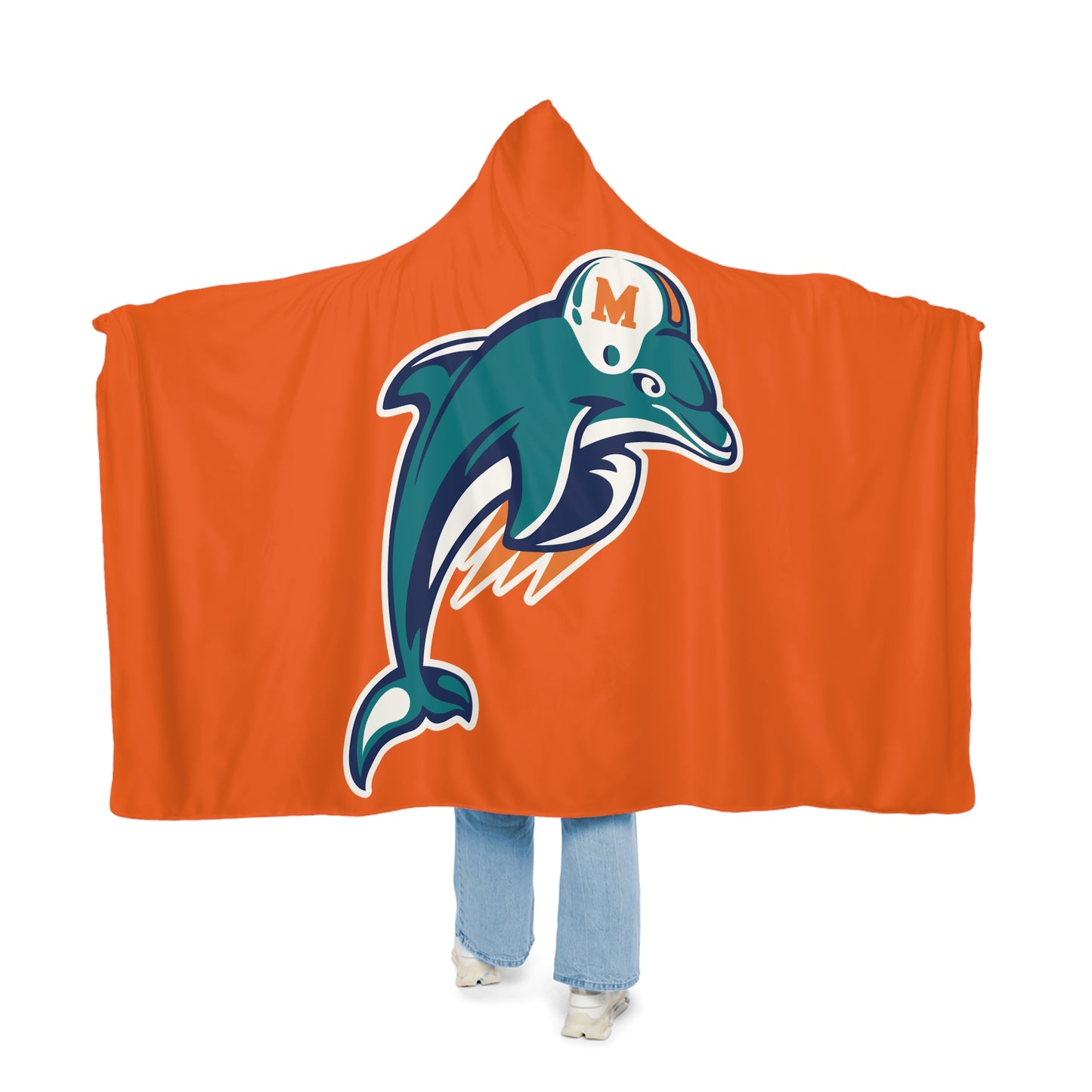 Miami-style Dolphin Logo Snuggle Blanket | Orange Hooded Throw