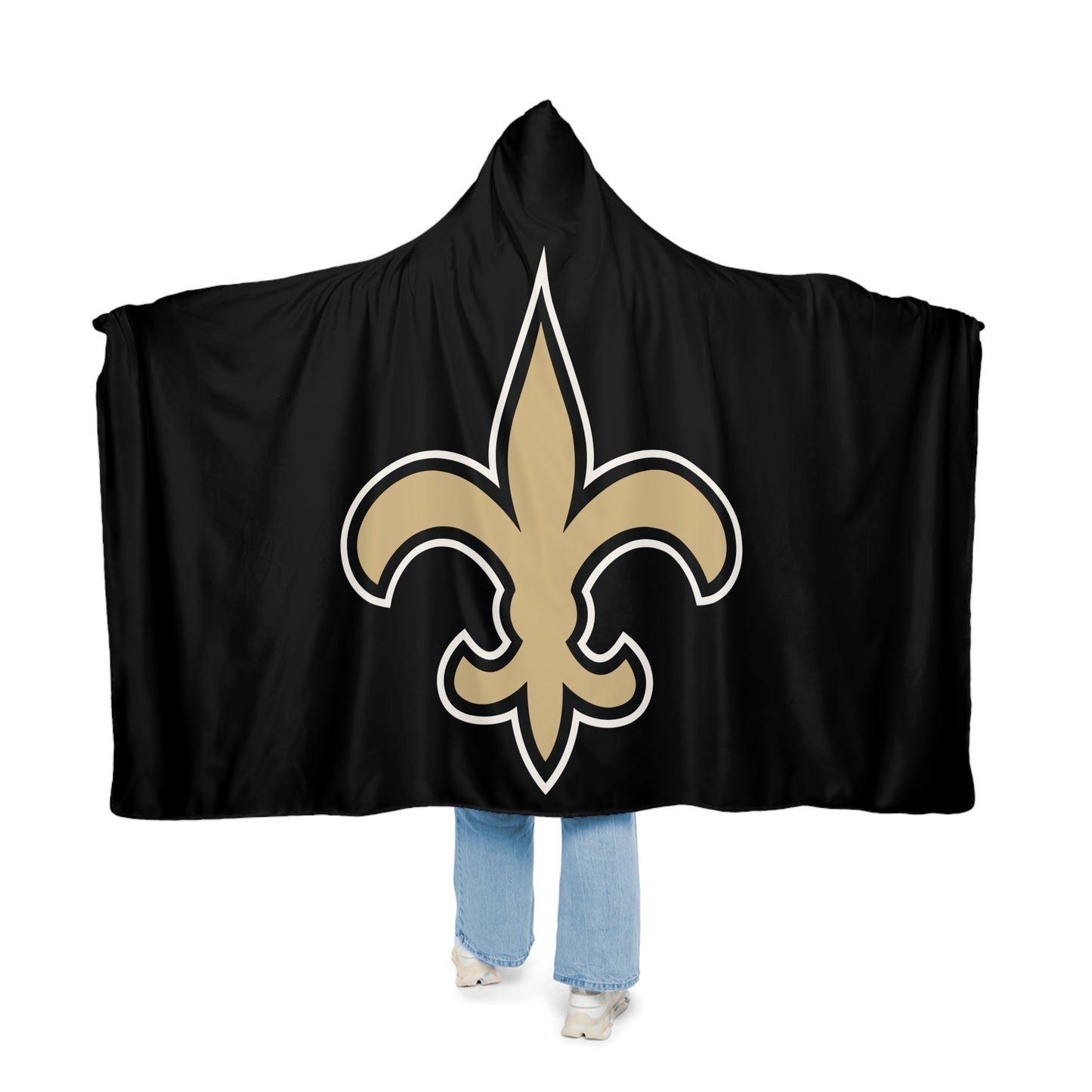 Fleur-de-lis Snuggle Blanket | Hooded Throw, Black and Gold