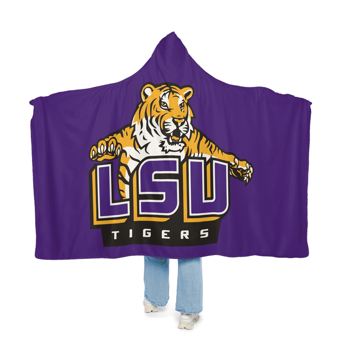 LSU Tigers Hooded Blanket | College Team Throw, Purple Tiger Logo