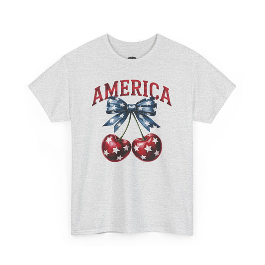 America Cherry Graphic Tee — Patriotic 4th of July Shirt