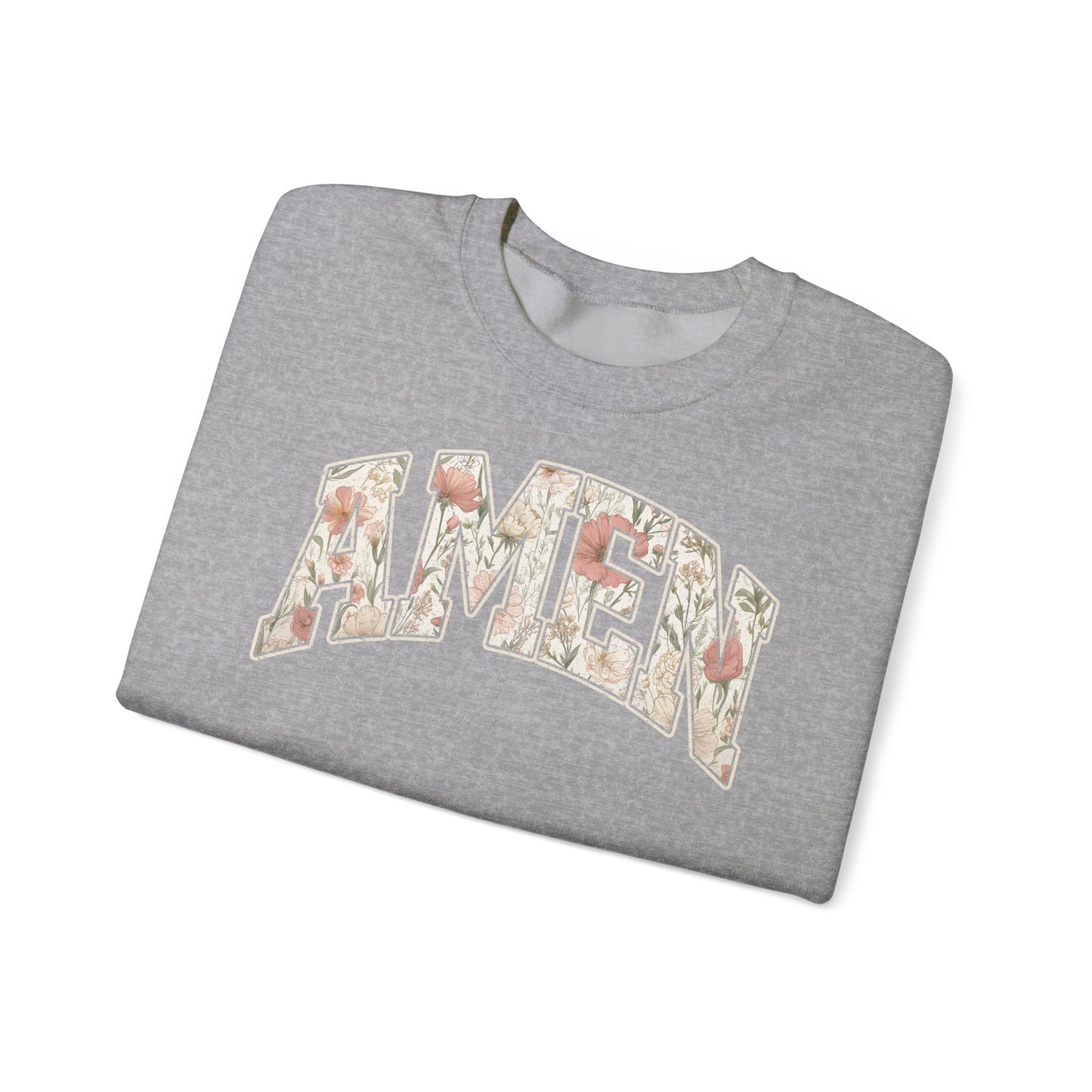 Floral 'AMEN' Crewneck Sweatshirt — Vintage Script Christian Prayer Pullover