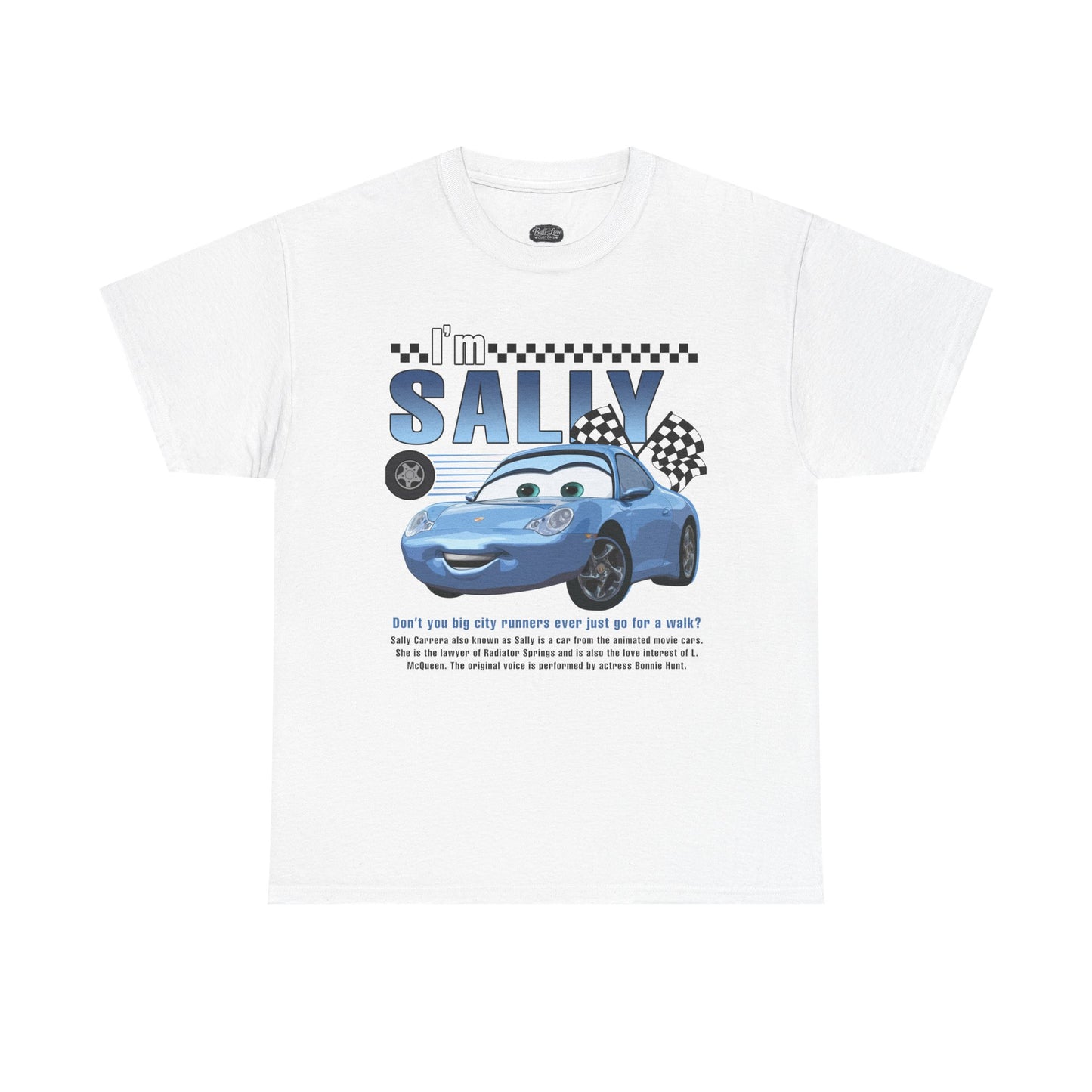 I'm Sally Car Graphic Tee — Kids' Blue Racing Cartoon T-Shirt