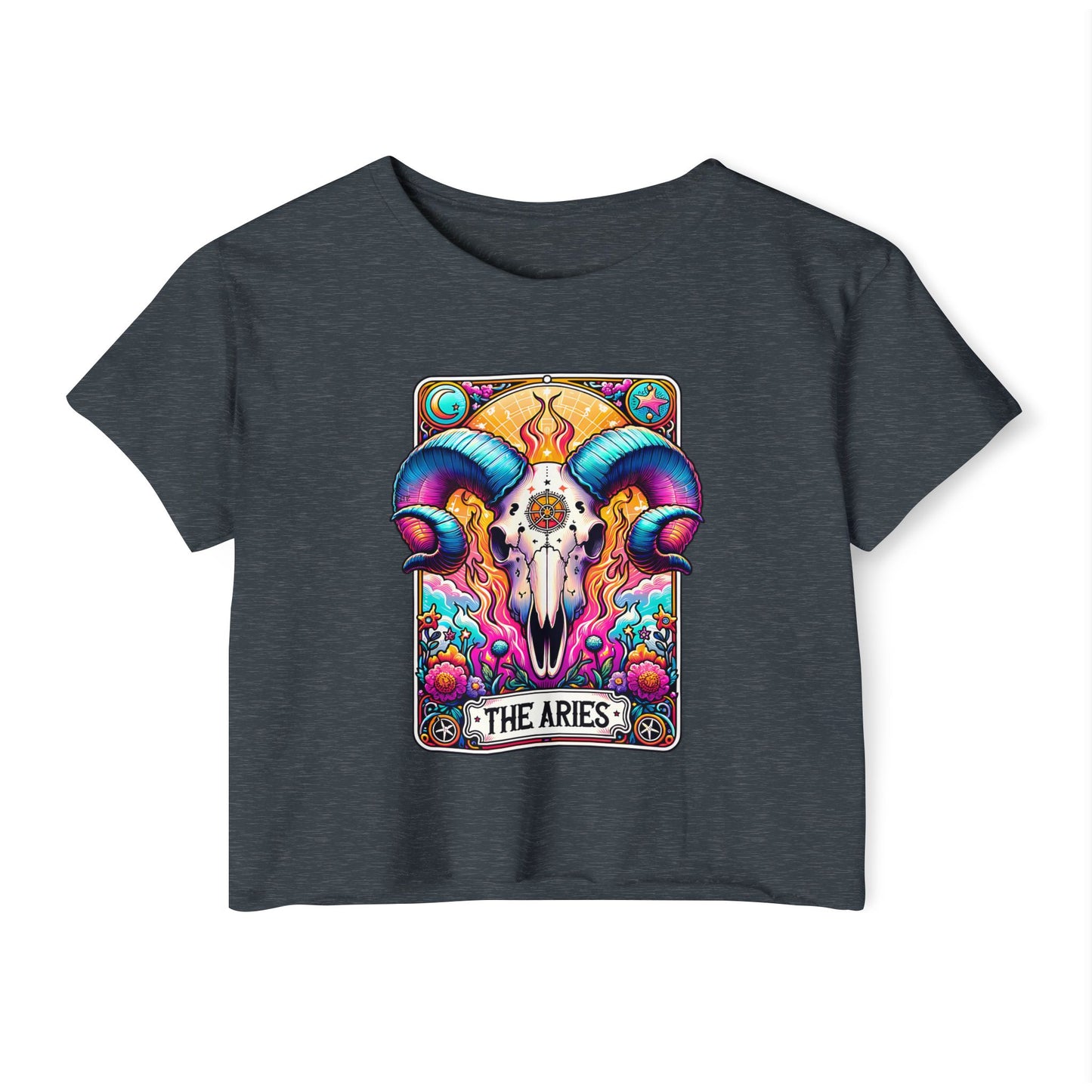 Aries Ram Skull Illustration Crop Top | Zodiac Astrology Festival Tee