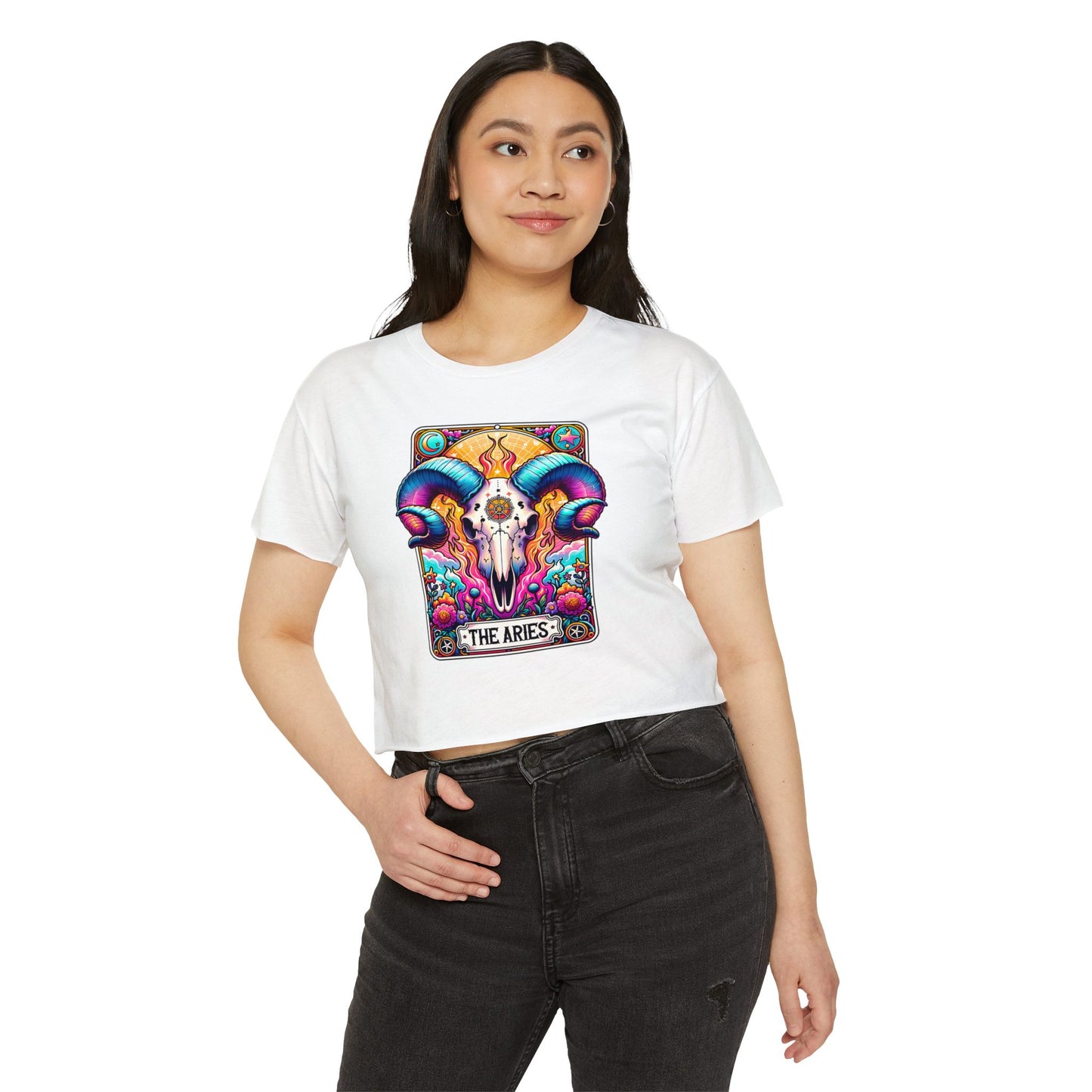 Aries Ram Skull Illustration Crop Top | Zodiac Astrology Festival Tee