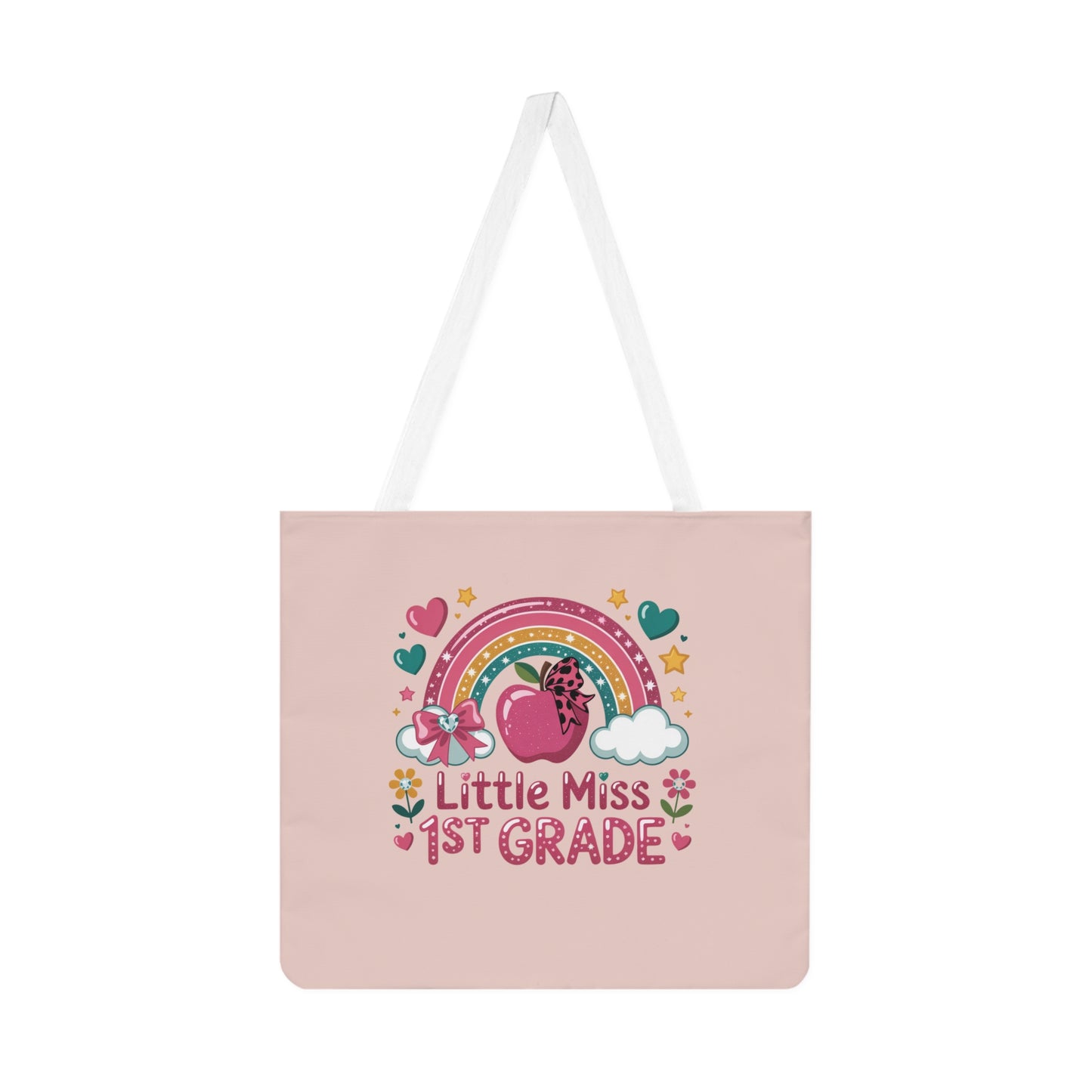 Little Miss 1st Grade Tote Bag | Teachers Rainbow Apple School Shoulder Bag