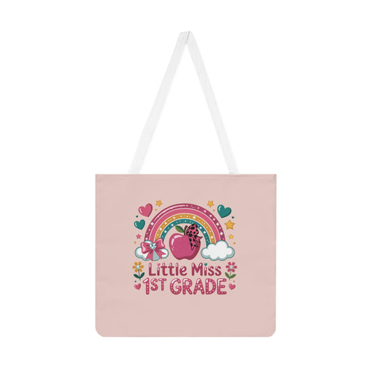 Little Miss 1st Grade Tote Bag | Teachers Rainbow Apple School Shoulder Bag