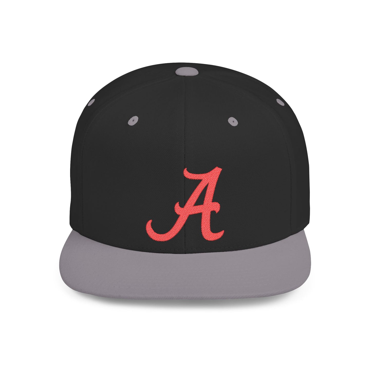 Script Letter A Cap | Flat Bill Snapback, Embroidered Red A on White