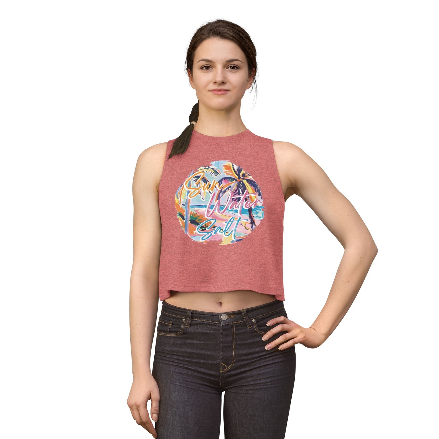 Sun, Water, Surf Crop Top – Retro Tropical Palm Beach Tank