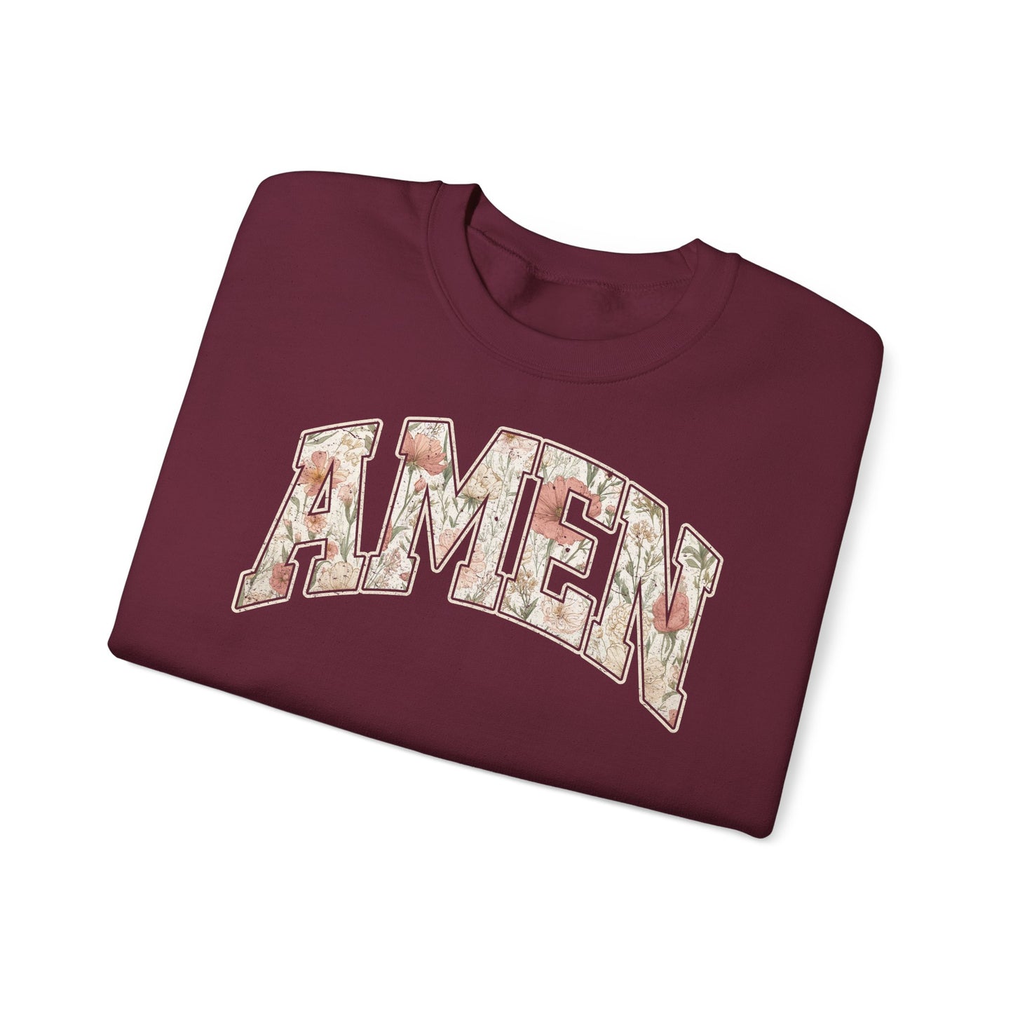 Floral 'AMEN' Crewneck Sweatshirt — Vintage Script Christian Prayer Pullover