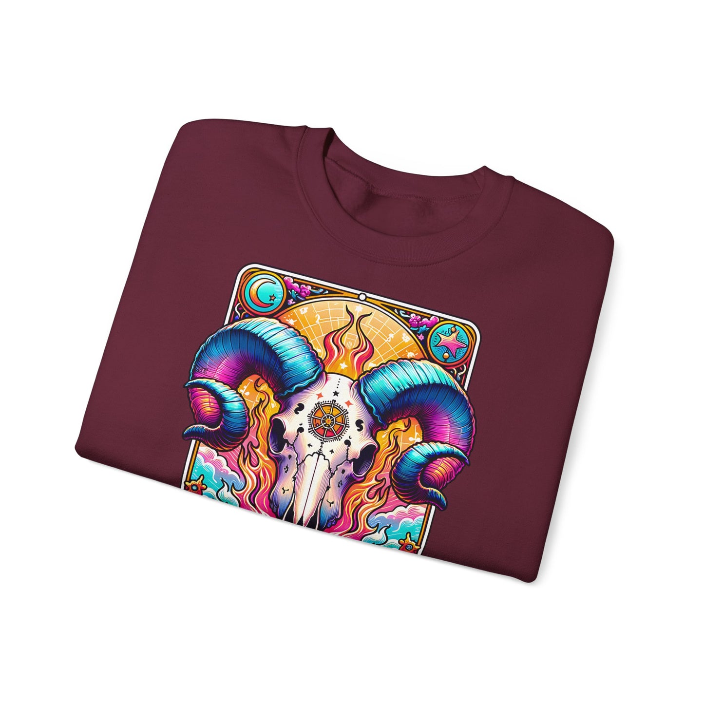 Aries Ram Skull Illustration Crewneck Sweatshirt | Zodiac Astrology