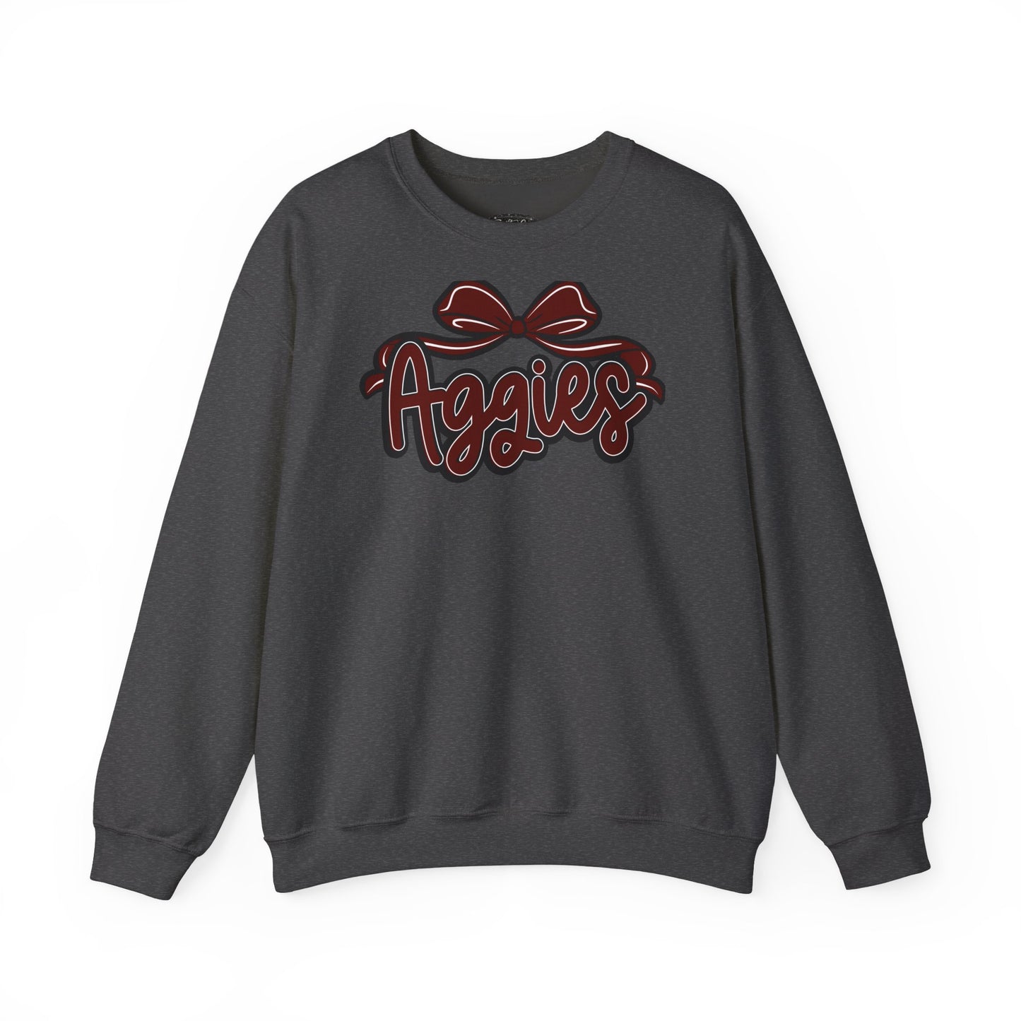 Aggies script with bow Sweatshirt | College team logo, maroon and black