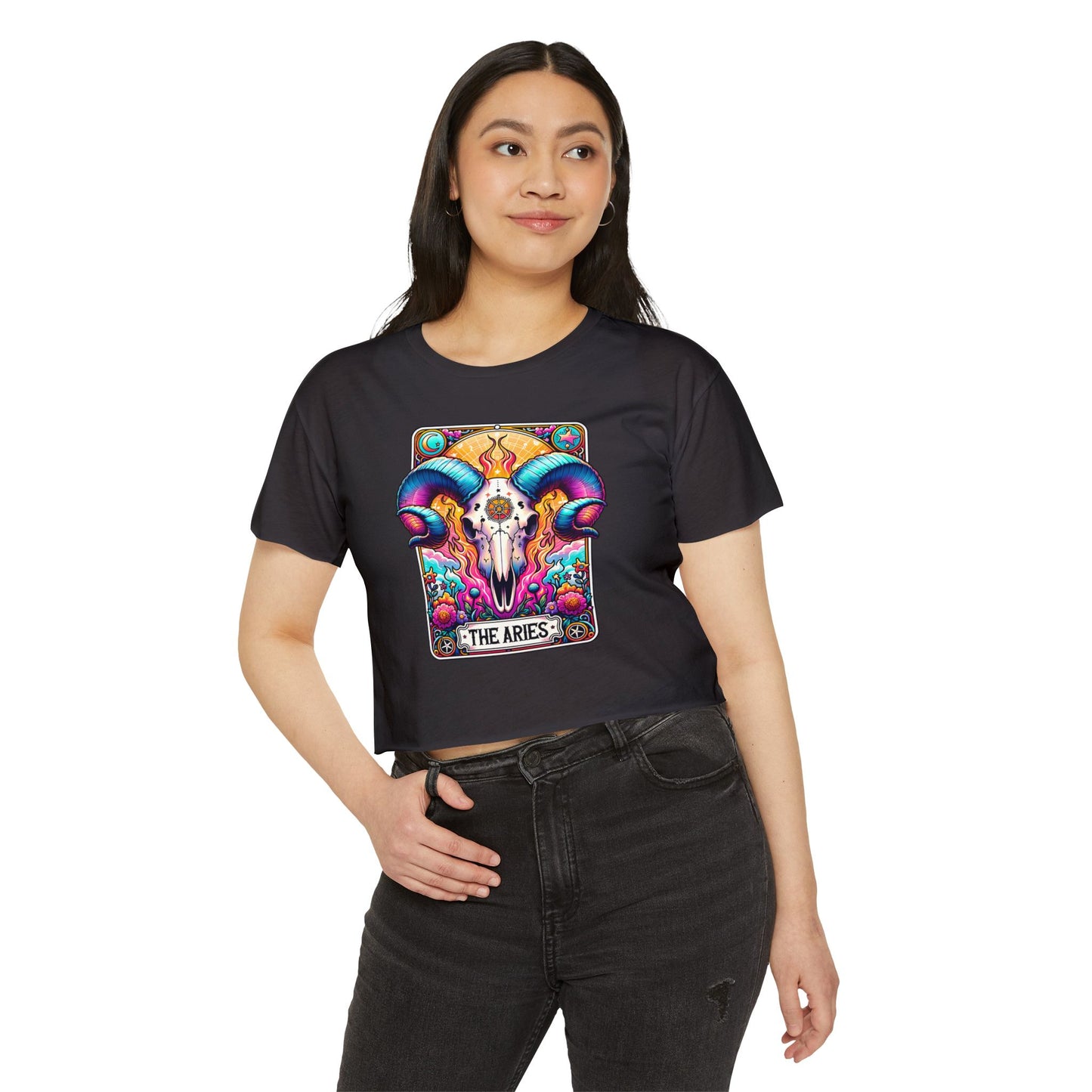 Aries Ram Skull Illustration Crop Top | Zodiac Astrology Festival Tee