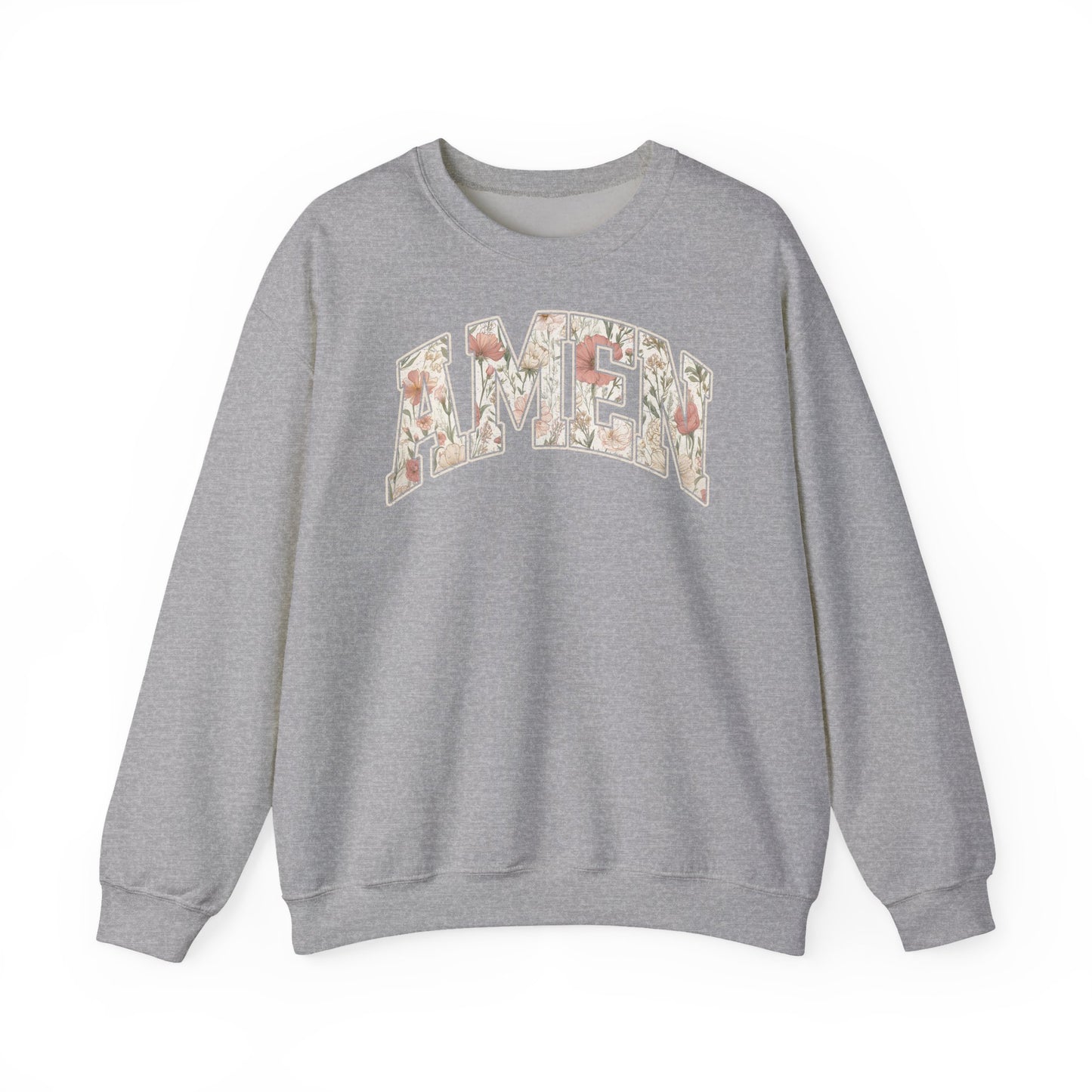 Floral 'AMEN' Crewneck Sweatshirt — Vintage Script Christian Prayer Pullover