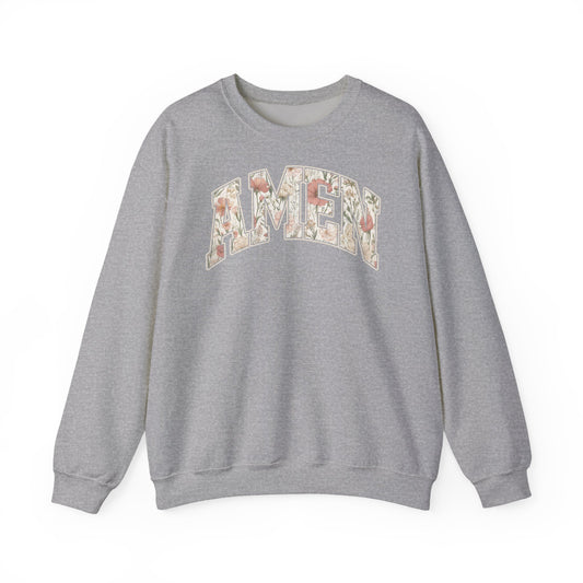 Floral 'AMEN' Crewneck Sweatshirt — Vintage Script Christian Prayer Pullover