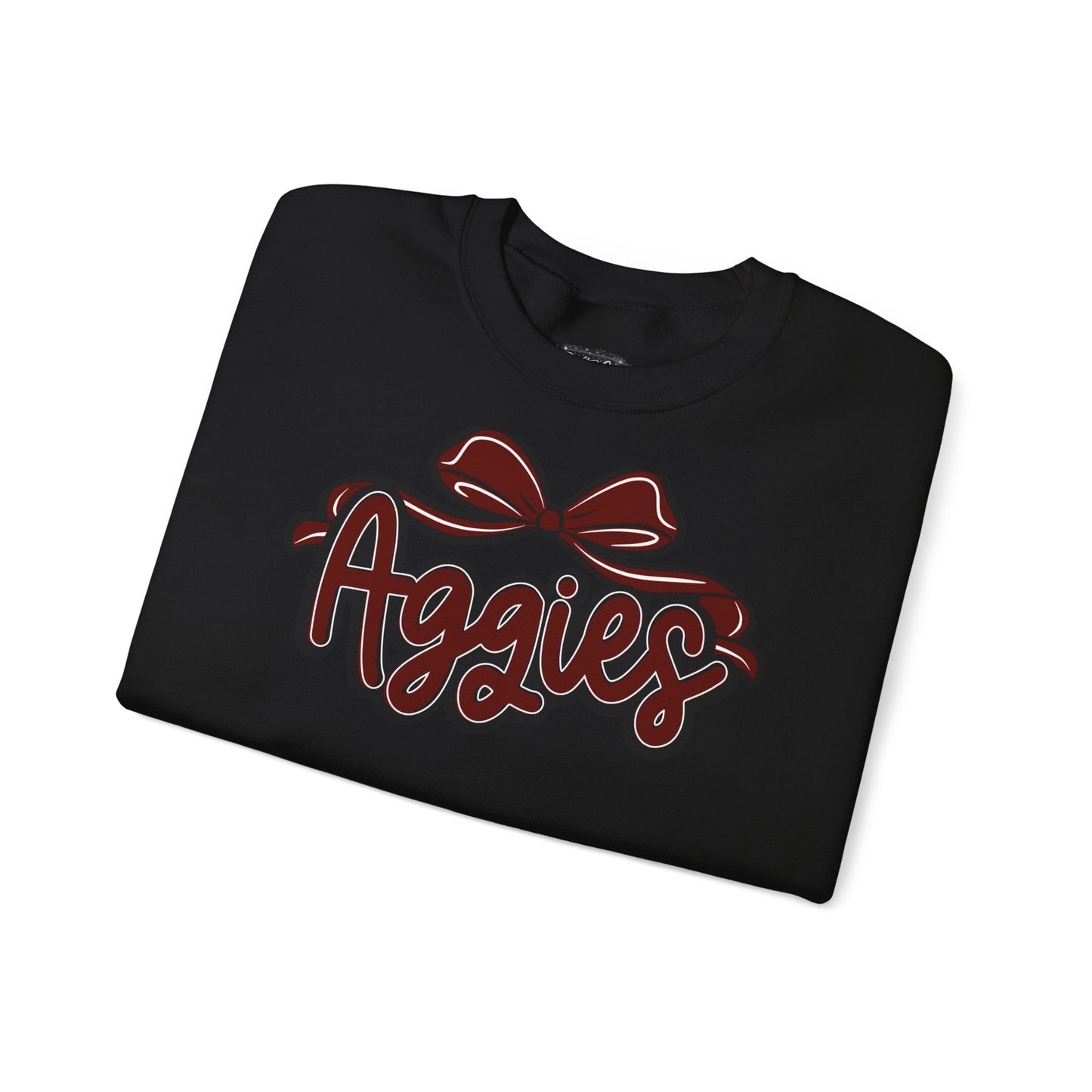 Aggies script with bow Sweatshirt | College team logo, maroon and black