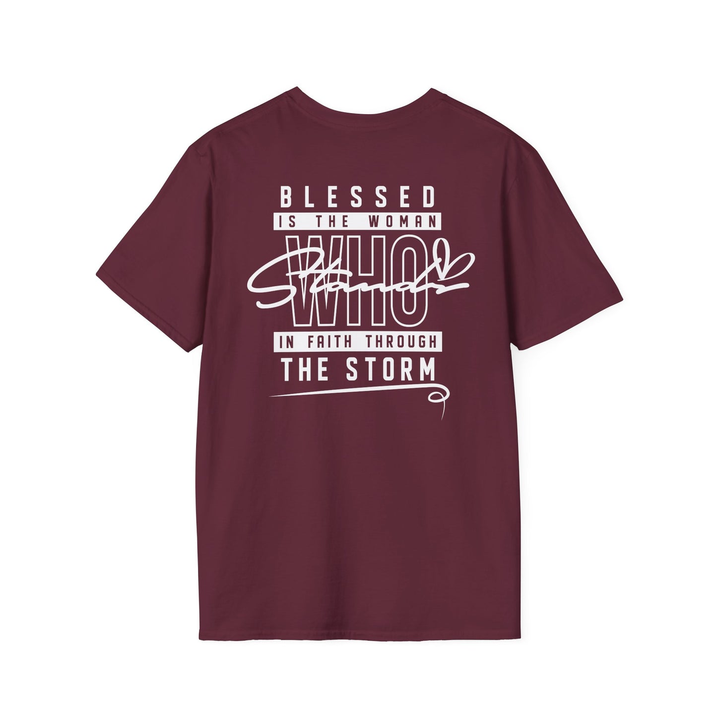 Blessed Through the Storm Christian T-Shirt — Women’s Faith Cross Tee