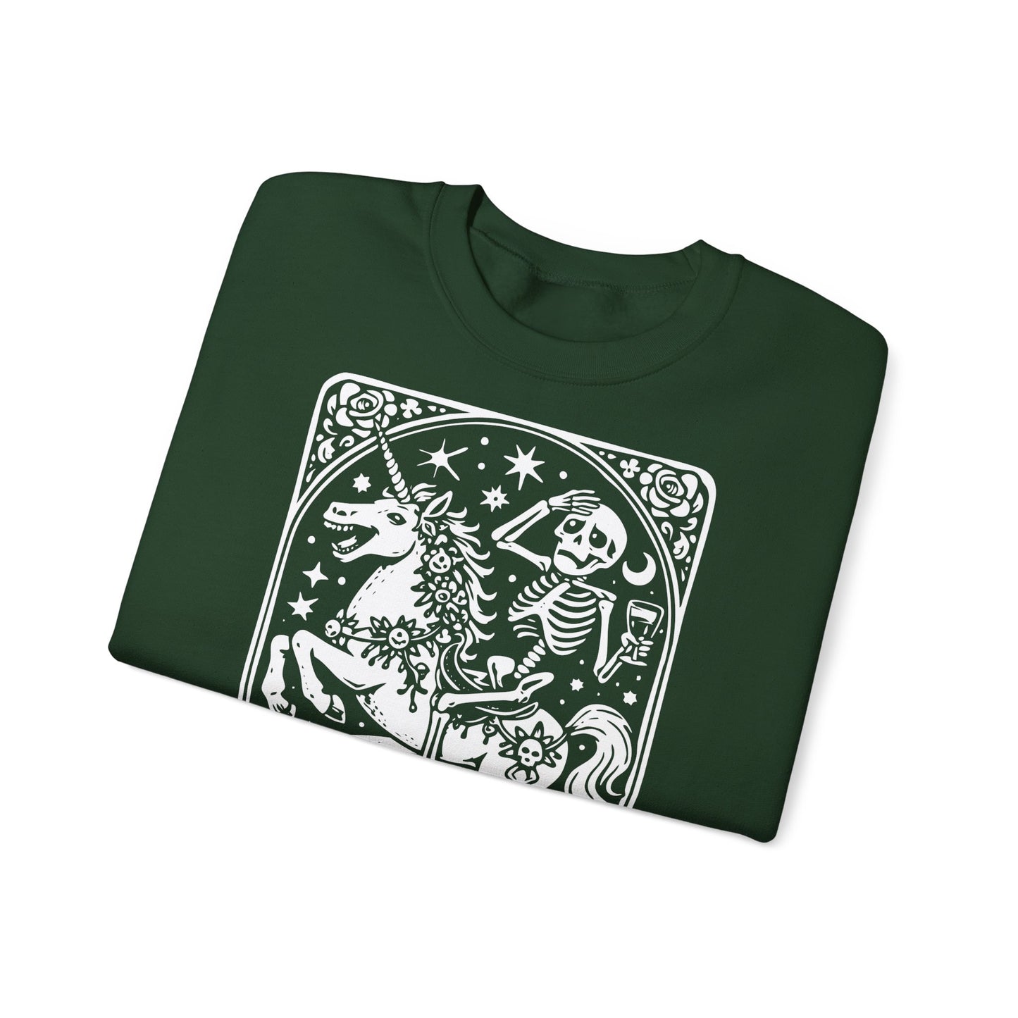 The Anxiety Rider skeleton unicorn sweatshirt | tarot-inspired occult design