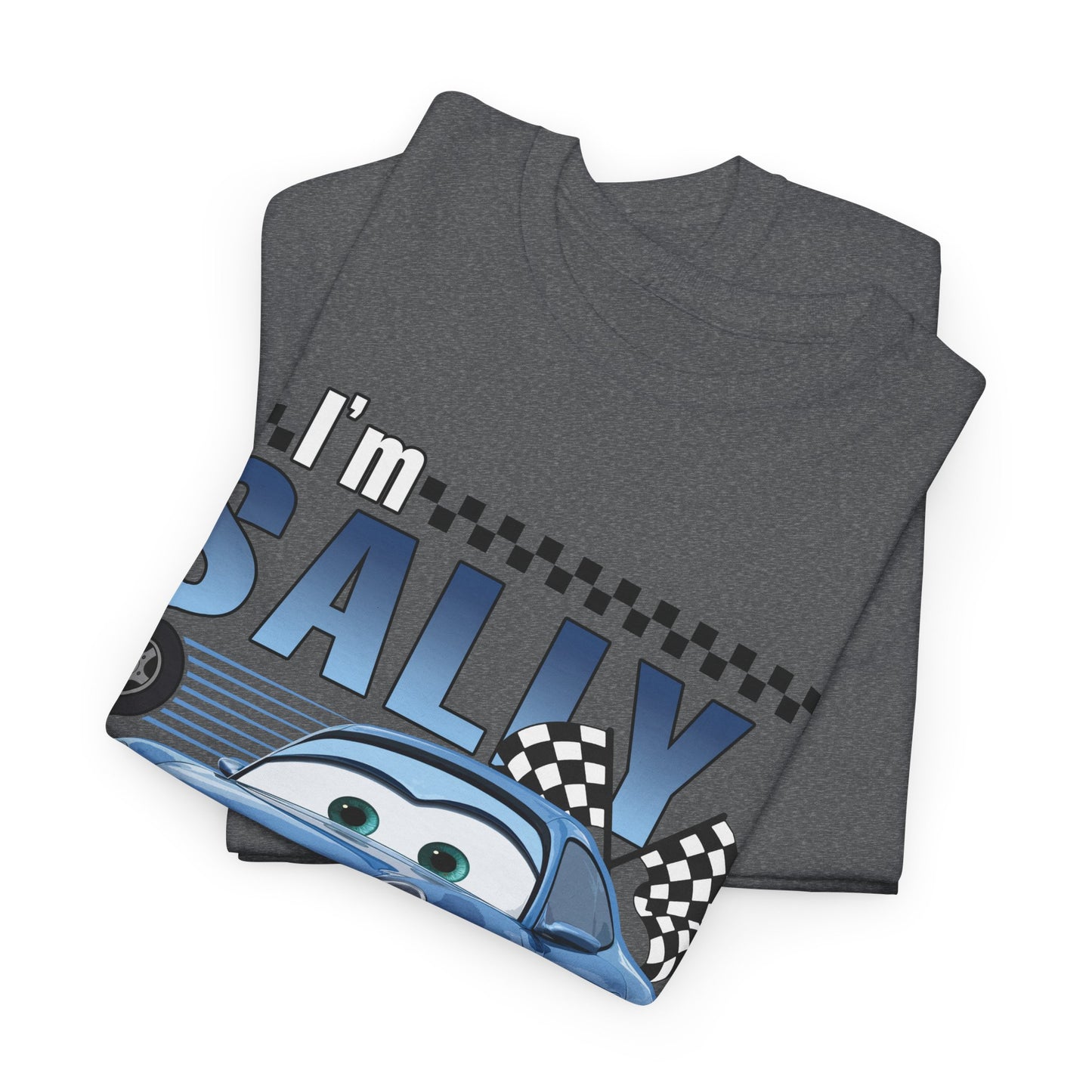 I'm Sally Car Graphic Tee — Kids' Blue Racing Cartoon T-Shirt