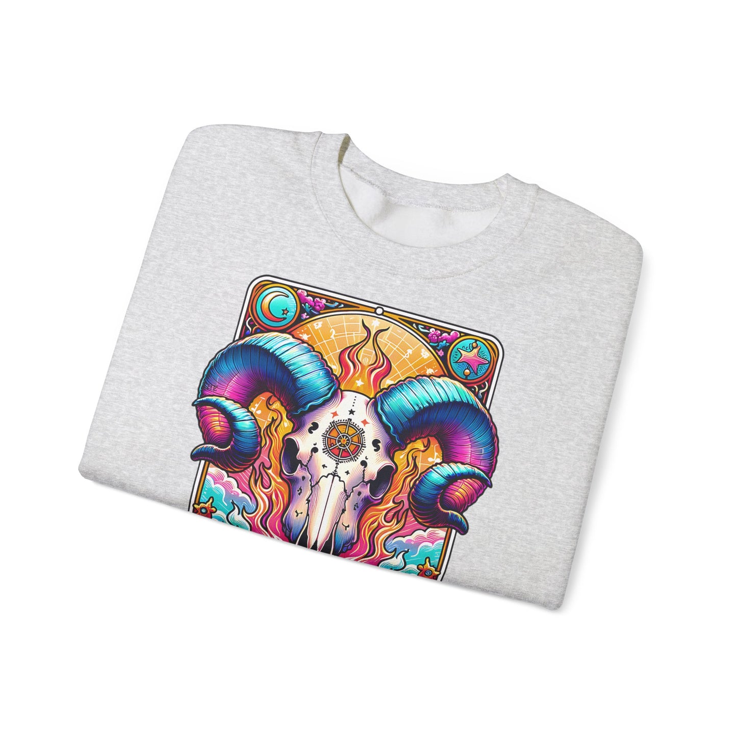 Aries Ram Skull Illustration Crewneck Sweatshirt | Zodiac Astrology