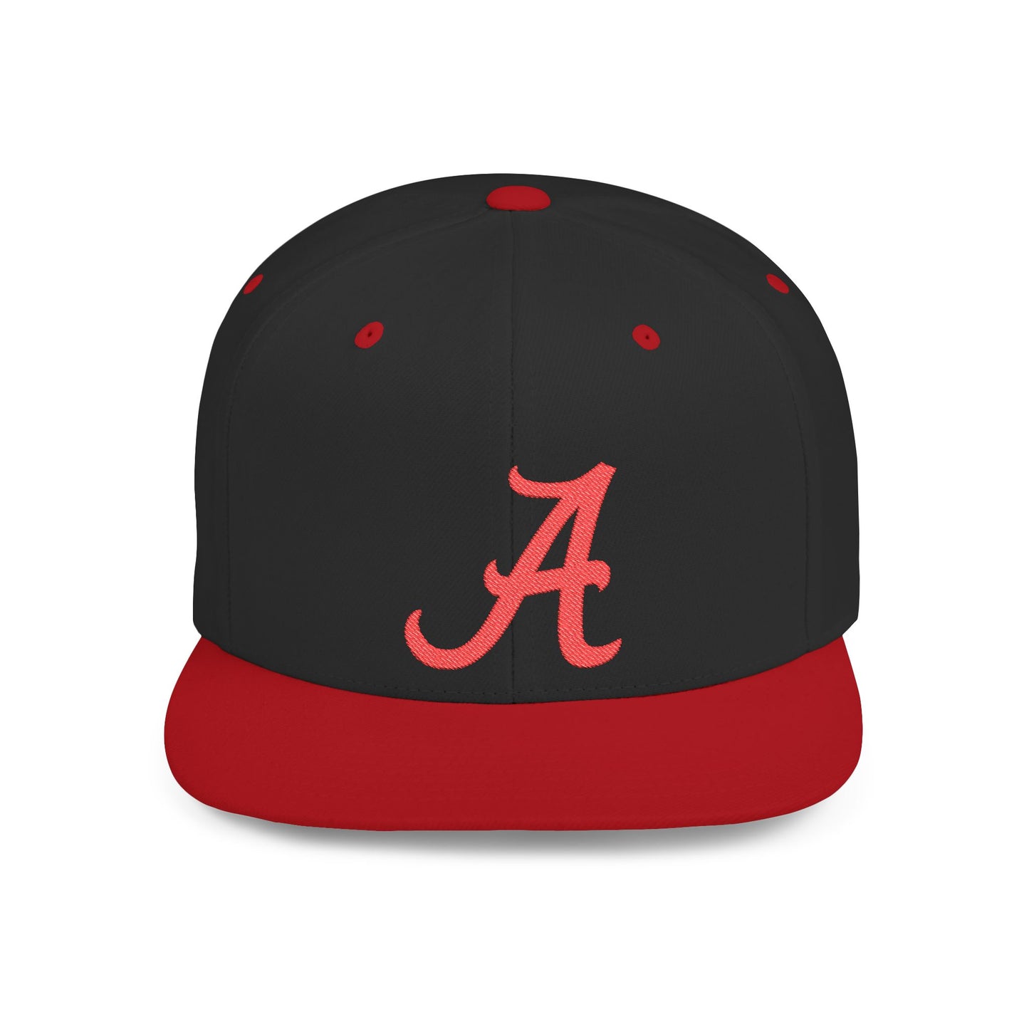 Script Letter A Cap | Flat Bill Snapback, Embroidered Red A on White