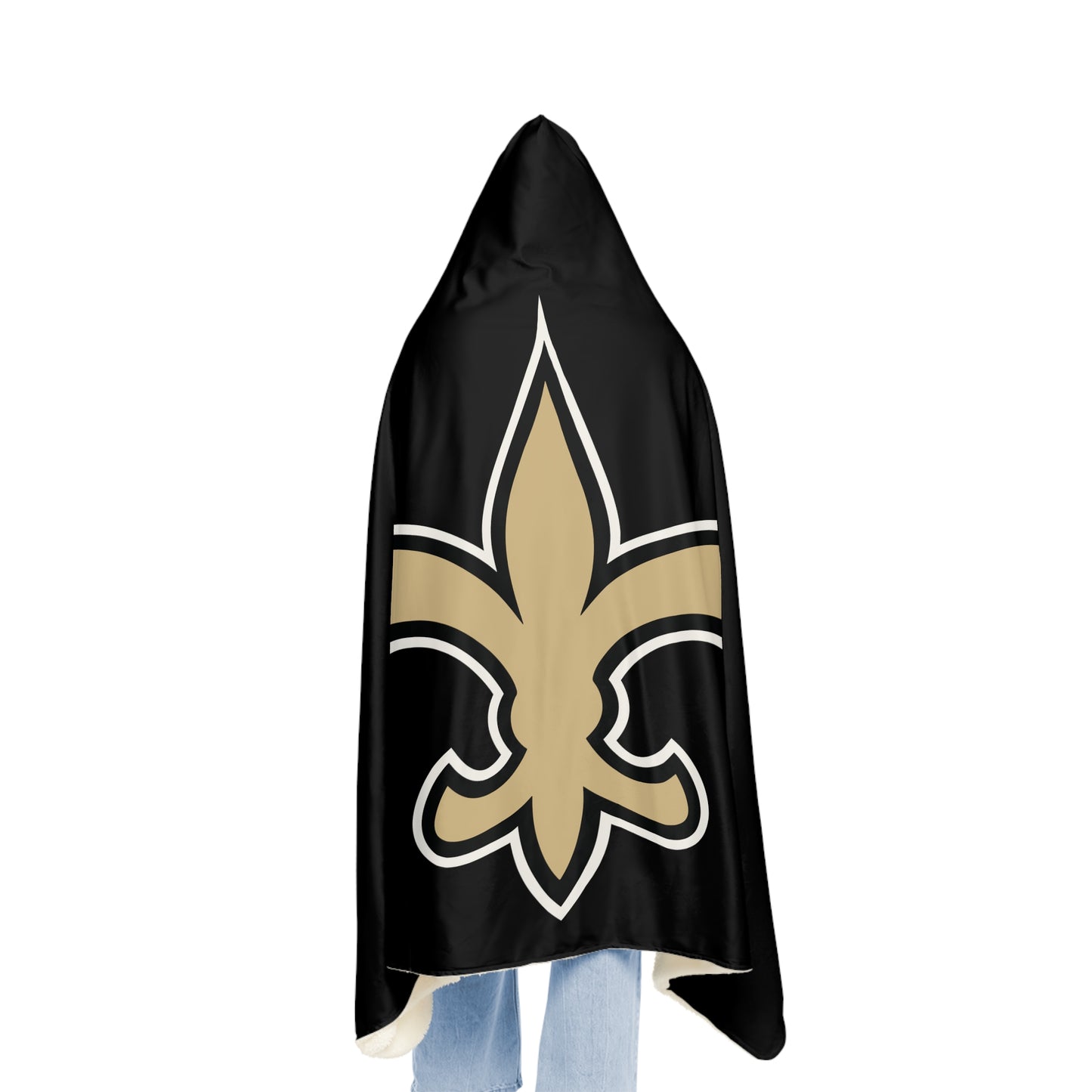 Fleur-de-lis Snuggle Blanket | Hooded Throw, Black and Gold