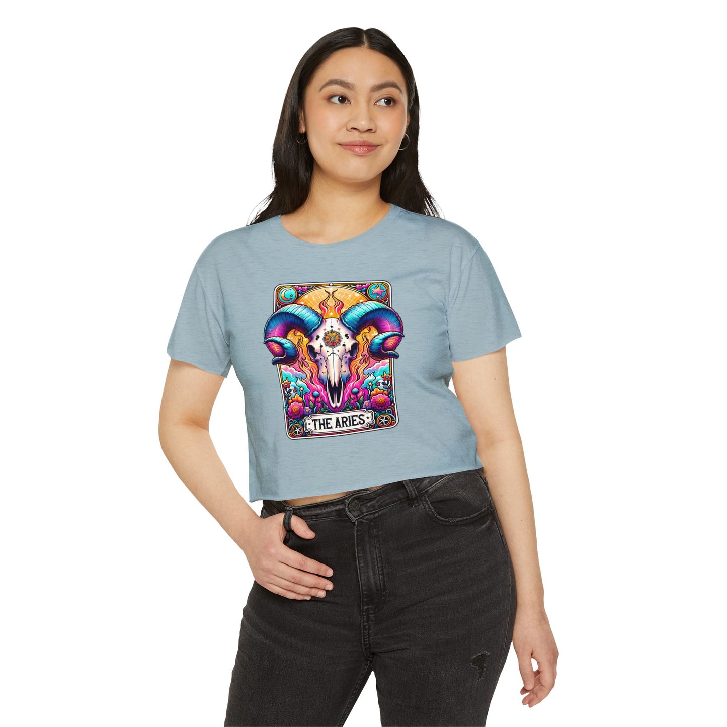Aries Ram Skull Illustration Crop Top | Zodiac Astrology Festival Tee
