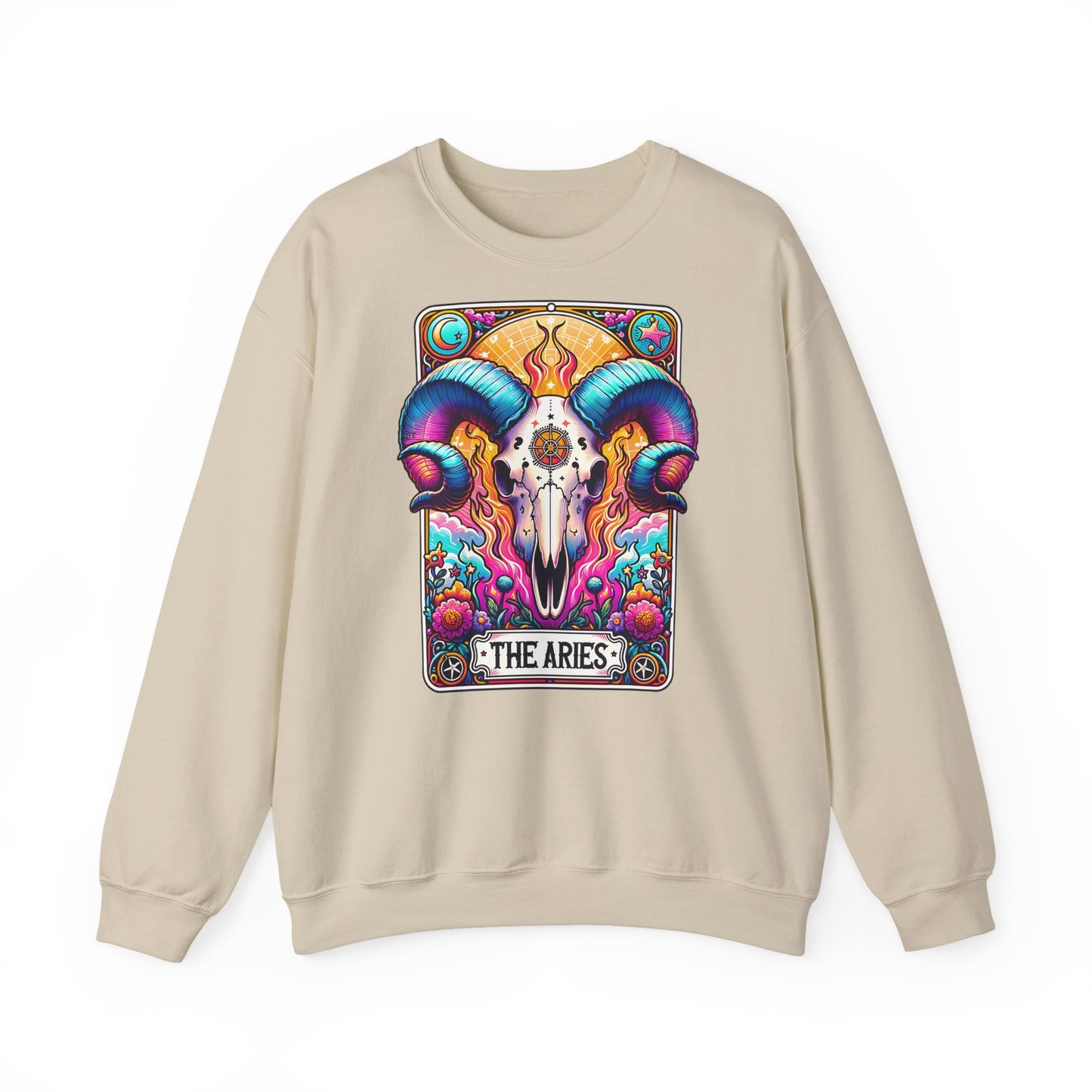 Aries Ram Skull Illustration Crewneck Sweatshirt | Zodiac Astrology