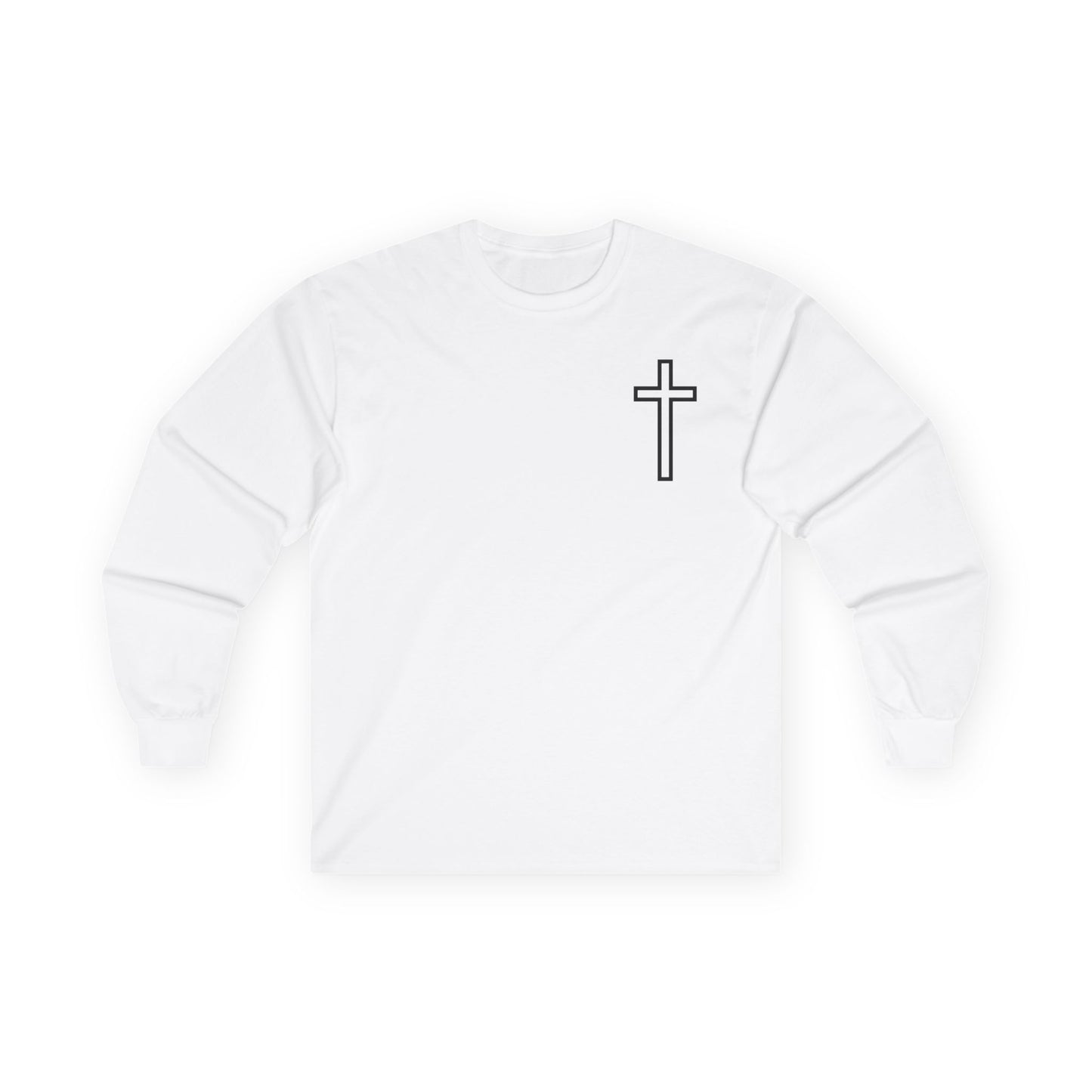 Christian Cross Long Sleeve Tee — "Blessed Is The Woman Who Stays In Faith Through The Storm"