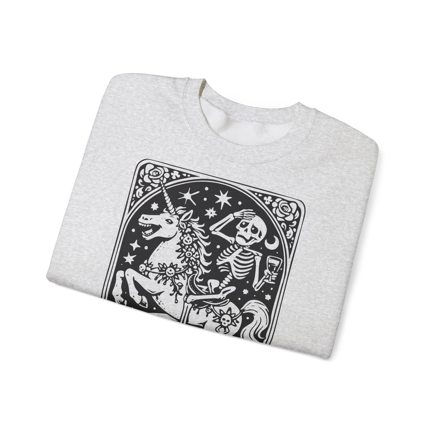 The Anxiety Rider skeleton unicorn sweatshirt | tarot-inspired occult design