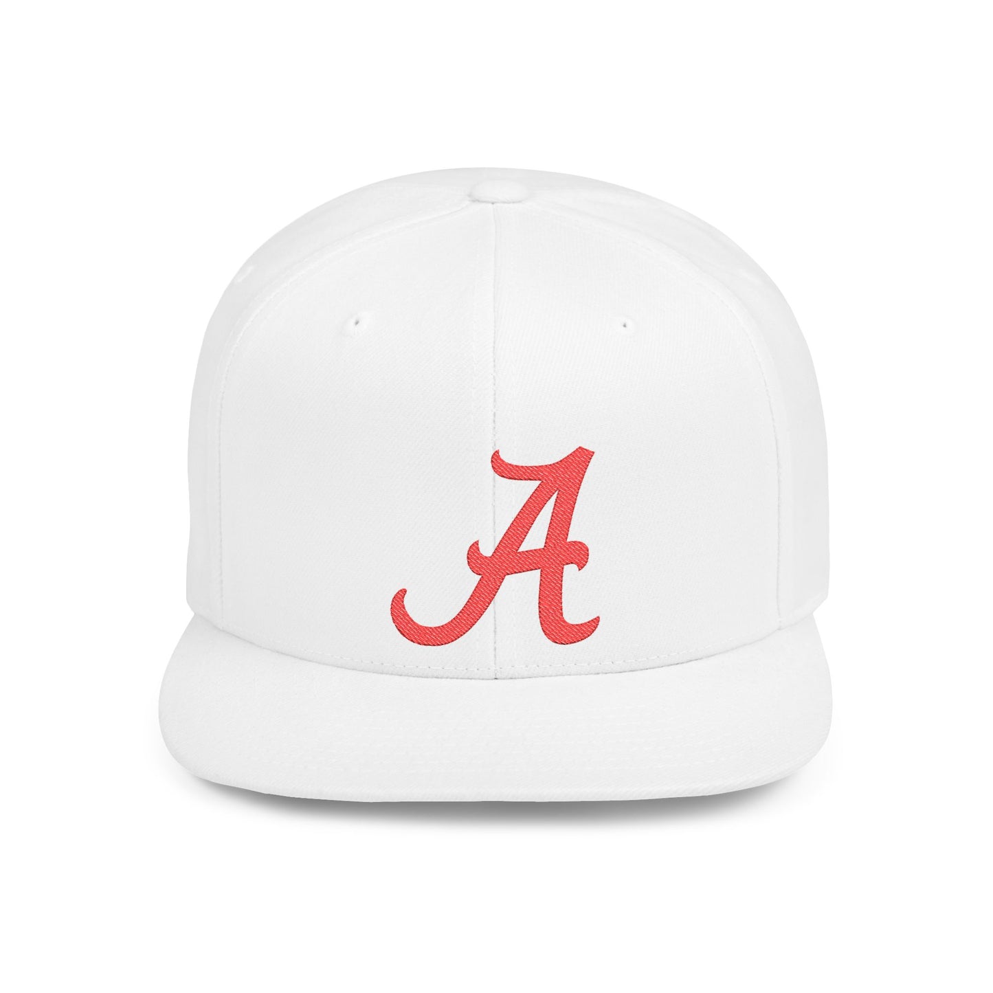 Script Letter A Cap | Flat Bill Snapback, Embroidered Red A on White
